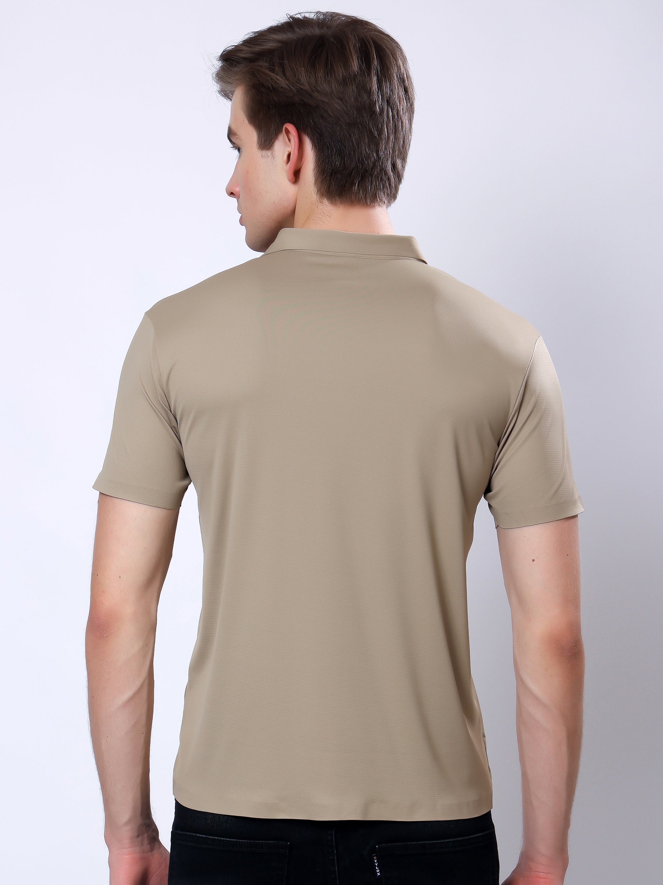 Stylox Men’s Premium Regular Fit Stretchable Polo T-Shirt–Beige - Stylox