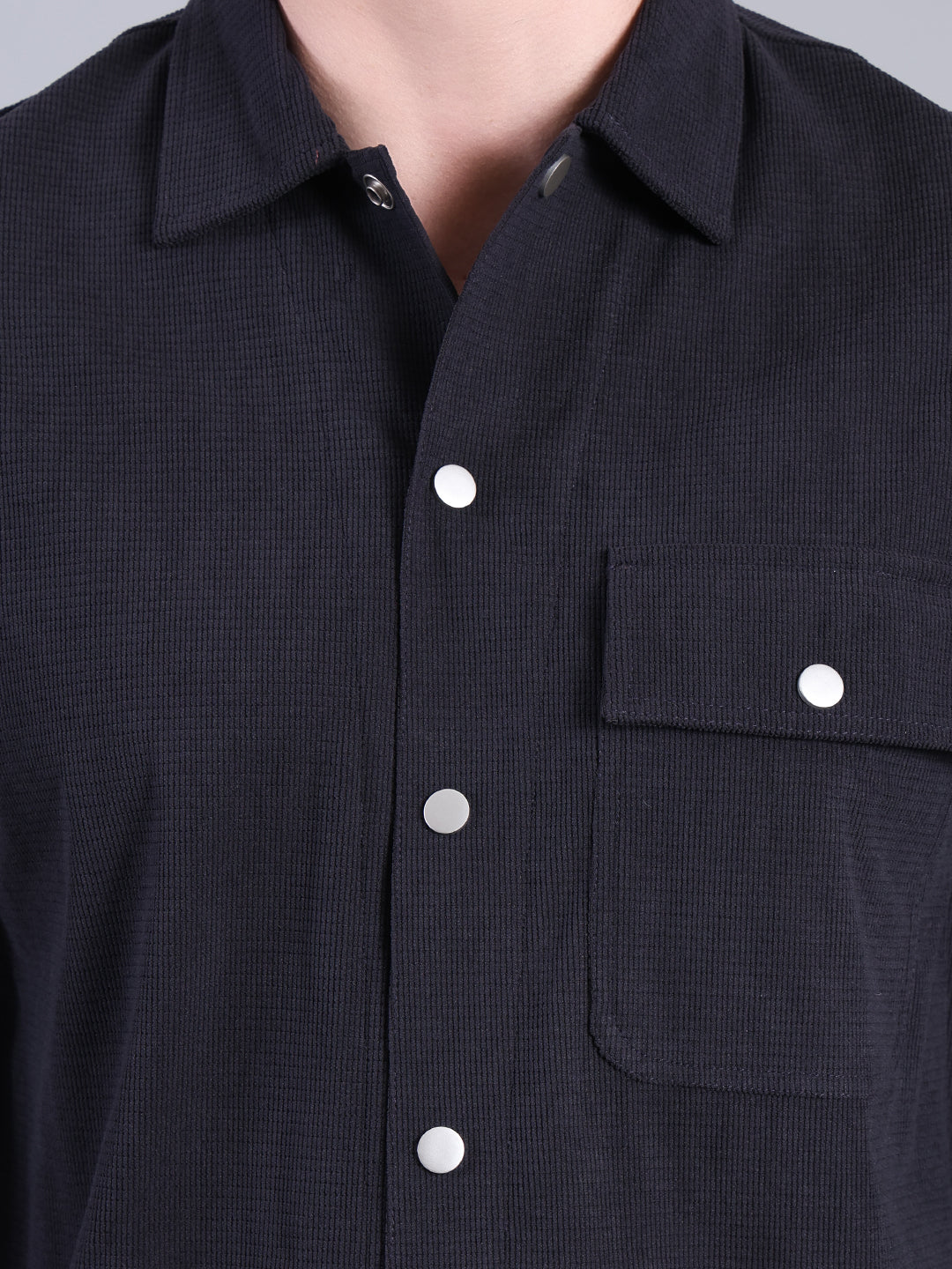 Stylox Men’s Textured Winter Shacket with Snap Button Closure (Navy)