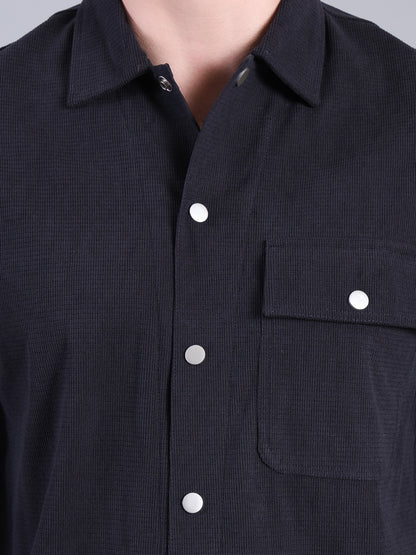 Stylox Men’s Textured Winter Shacket with Snap Button Closure