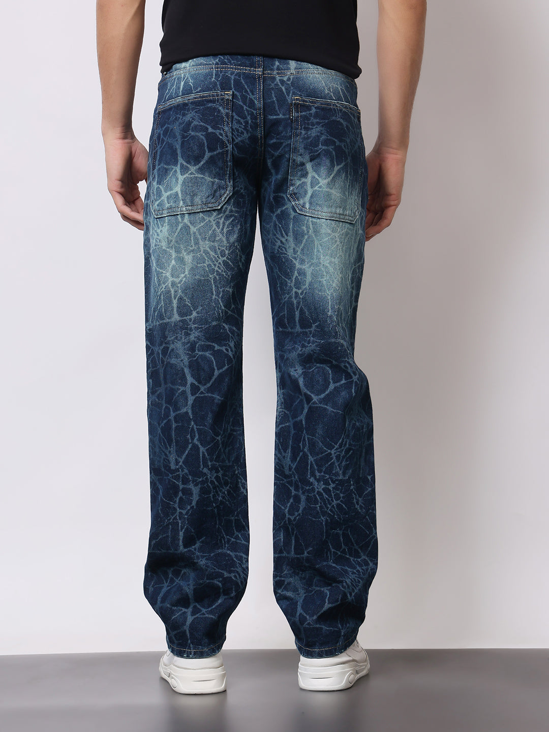 Stylox Men’s Relaxed Fit Cracked Wash Denim Jeans | Trendy Heavy Washed Straight Fit Jeans for Streetwear Style - Stylox
