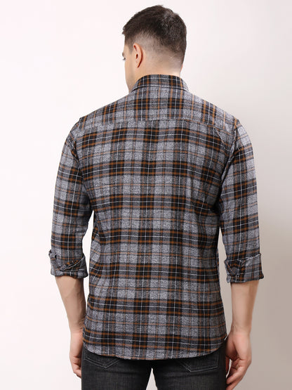 Stylox Men’s Regular Fit Full Sleeve Check Shirt with Double Flap Pockets | Cotton Casual Checkered Shirt