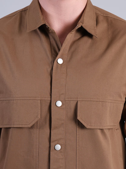 Stylox Men’s Solid Winter Shacket with Snap Buttons &amp; Utility Pockets