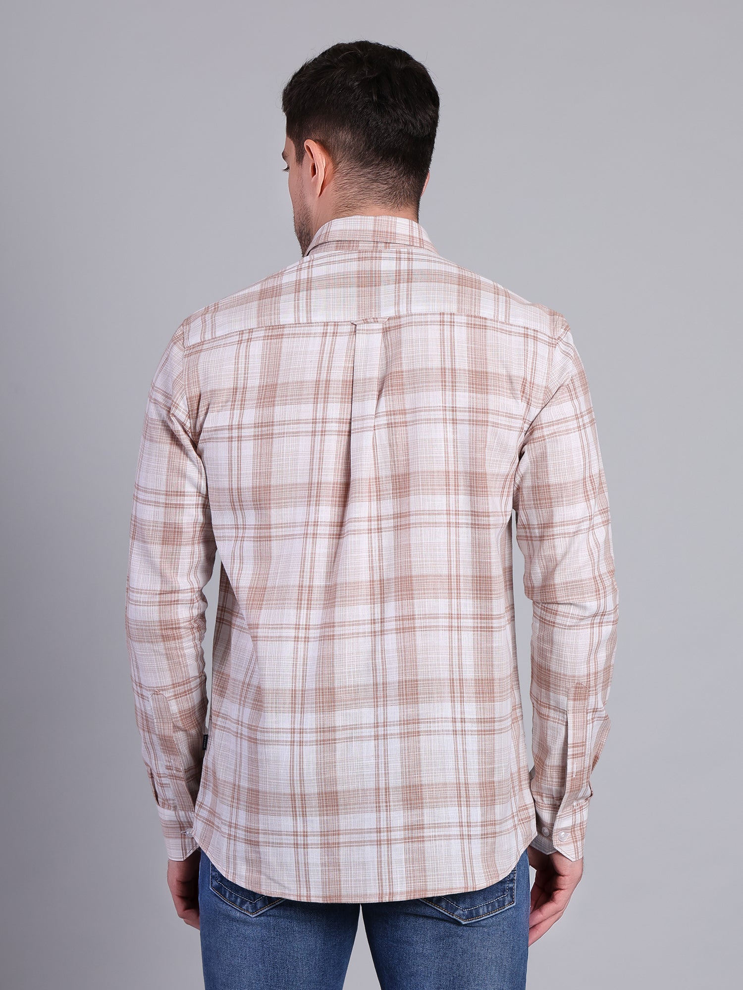 Stylox Men’s Regular Fit Checked Full Sleeve Casual Shirt-Brown - Stylox