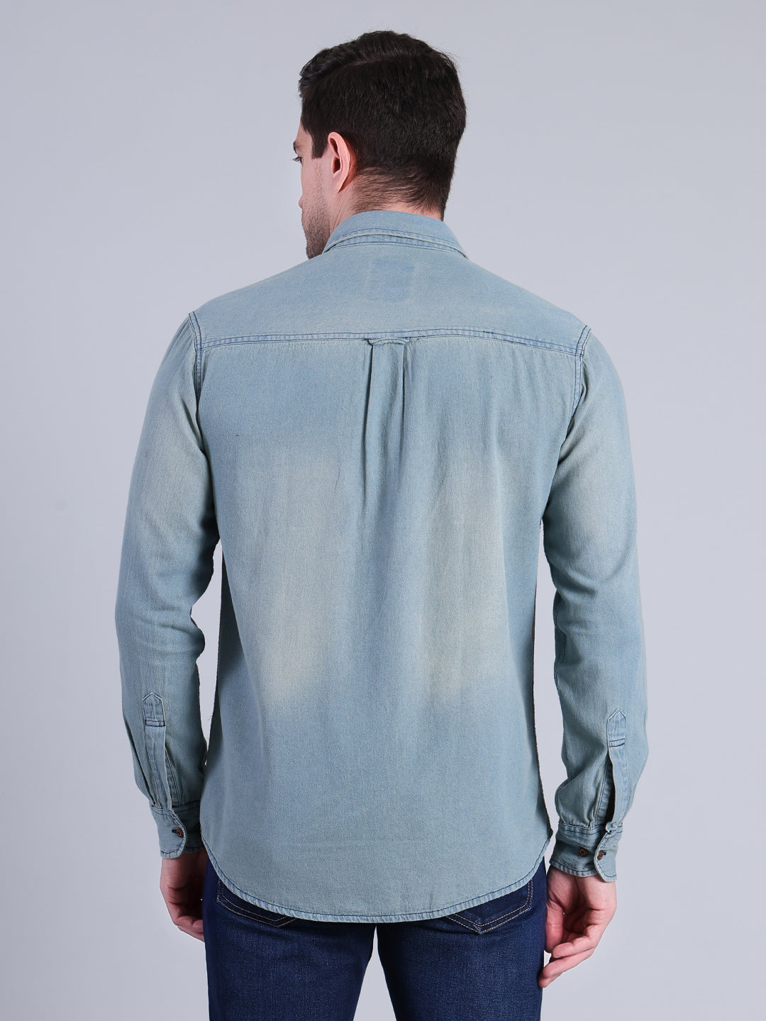 Stylox Men’s Light Wash Denim Shirt with Dual Chest Pockets - Stylox