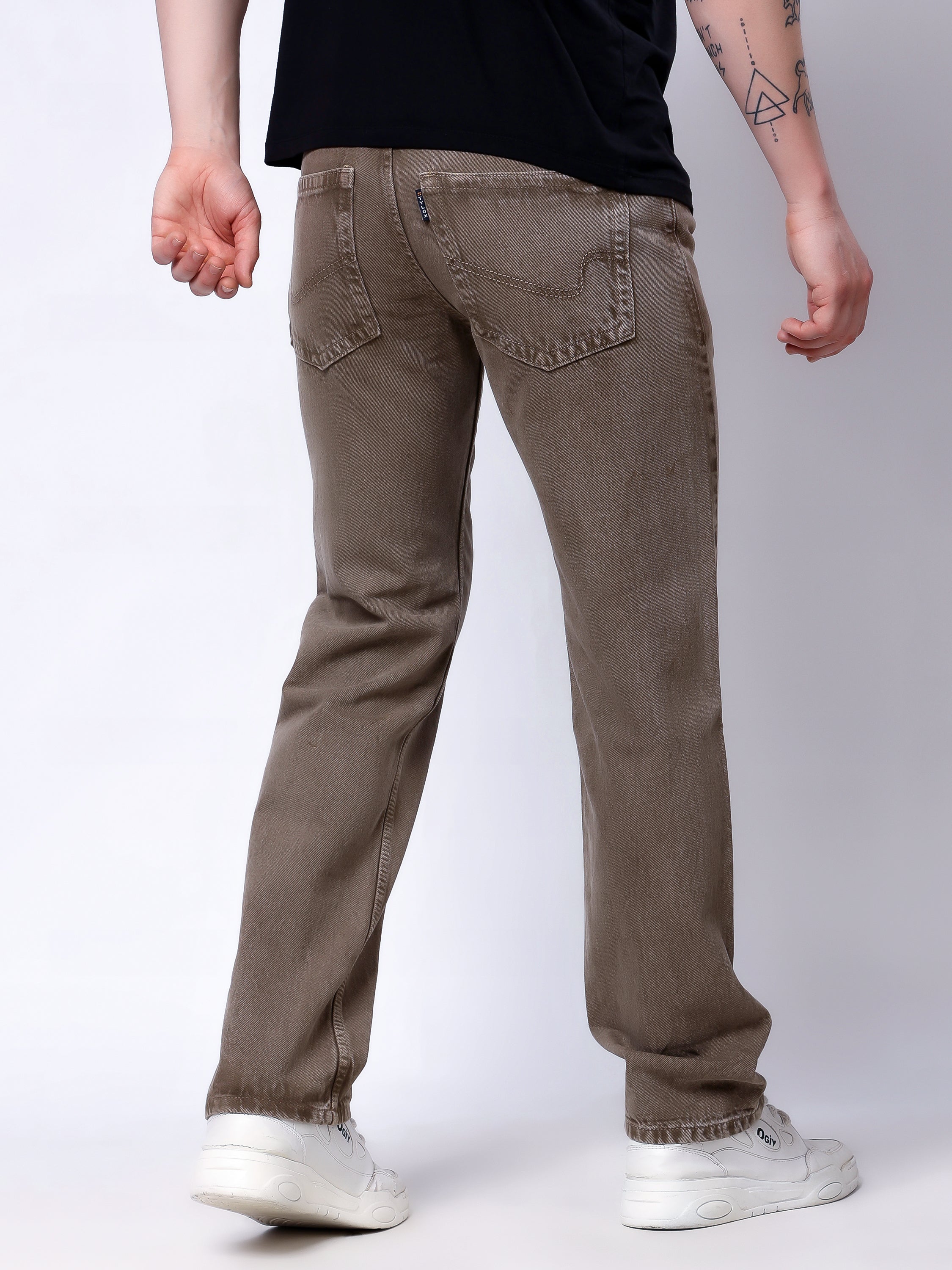 Stylox Men’s Comfort Fit Non-Stretch Denim Jeans-Brown