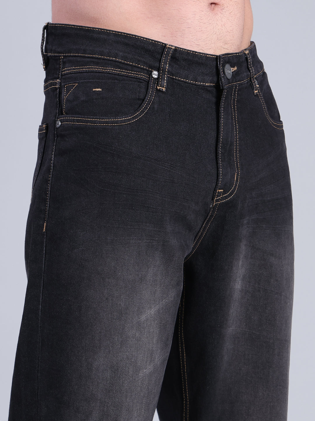 Stylox Men’s Loose Fit Mid-Rise Washed Denim Jeans - Stylox
