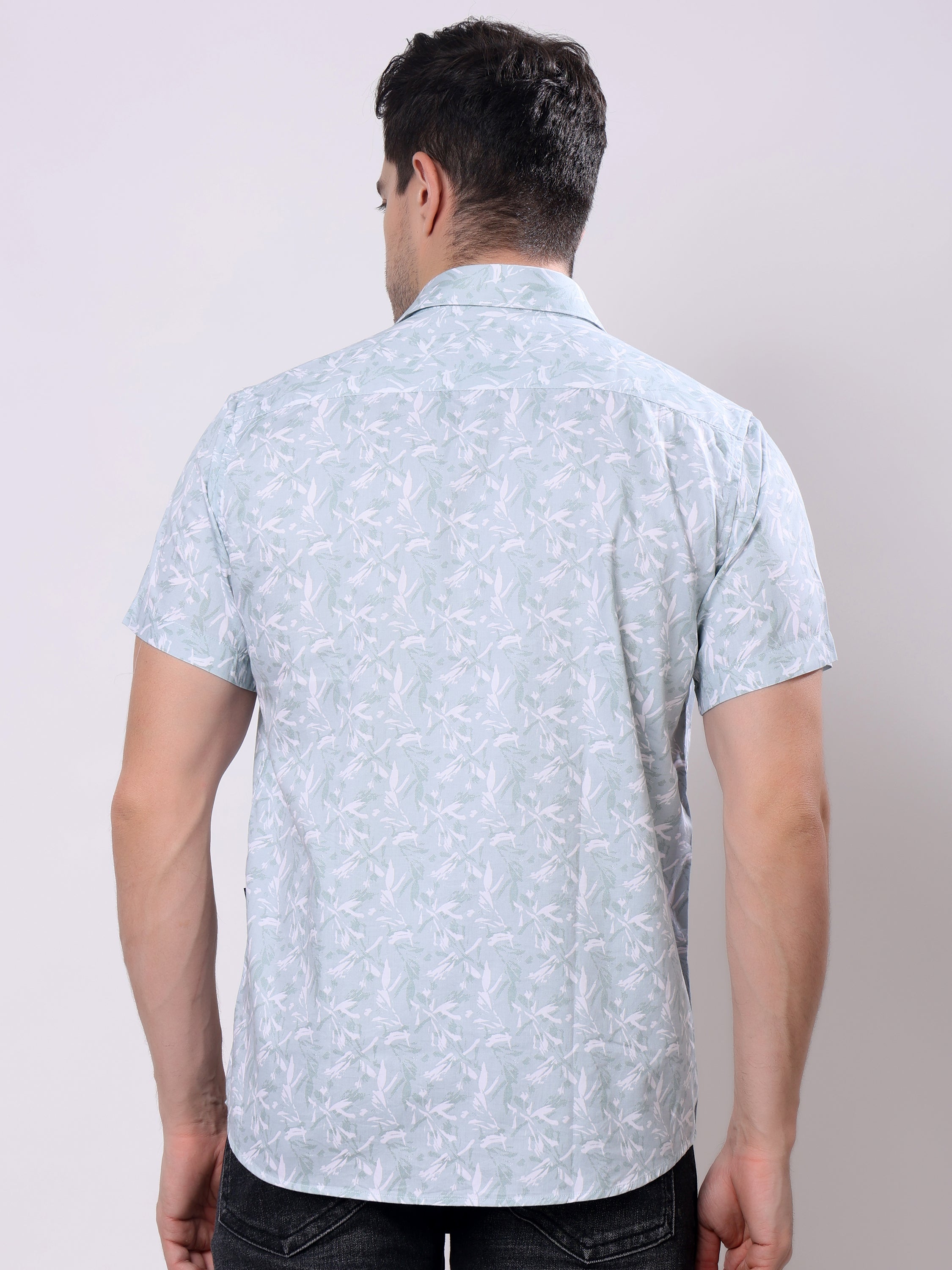 Stylox Men’s Regular Fit Half Sleeve Leaf Print Cotton Summer Casual Shirt - Stylox
