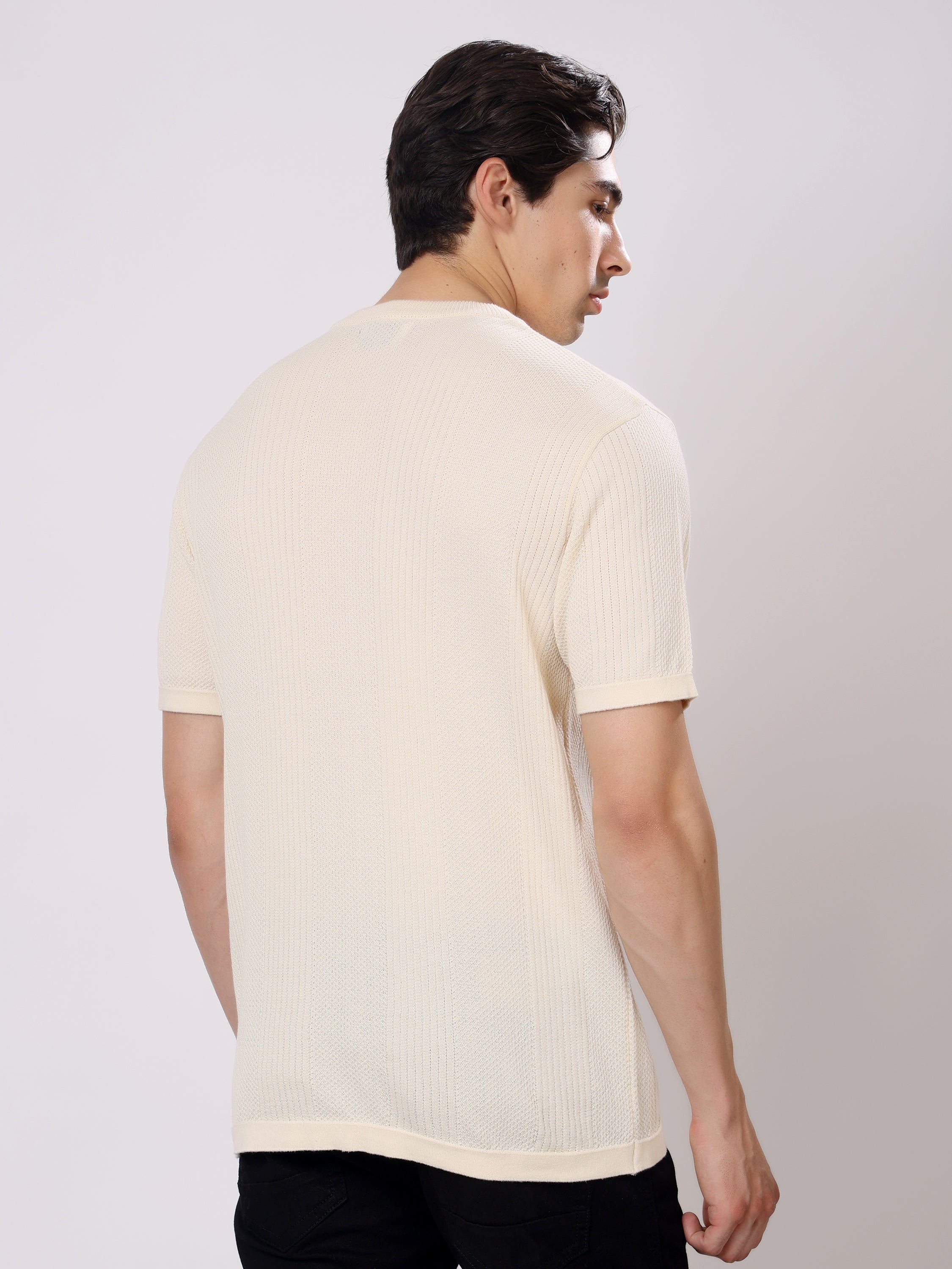 Stylox Men's Regular Fit Half Sleeve Solid Knitted Round Neck T-Shirt
