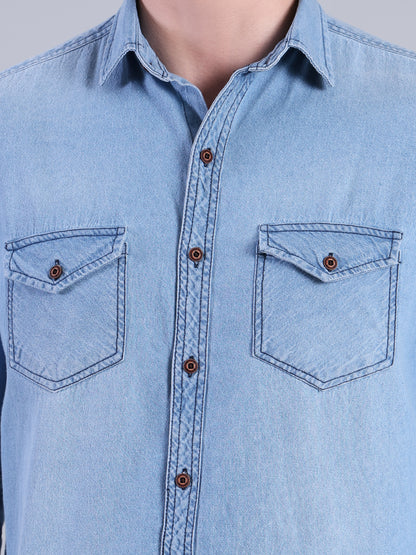 Stylox Men’s Light Wash Denim Shirt with Dual Chest Pockets