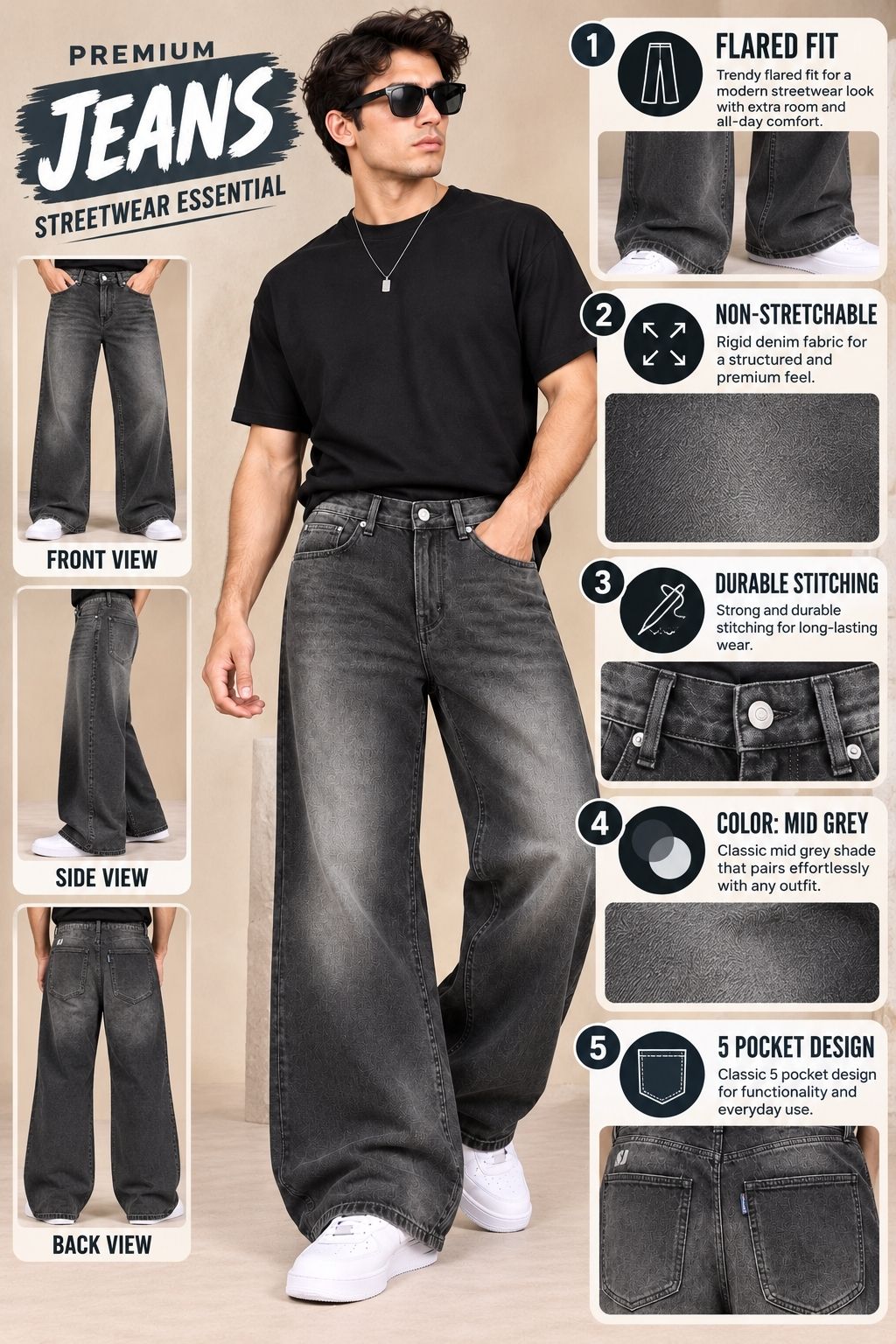 Stylox Men’s Flared Fit Non-Stretchable Denim Jeans