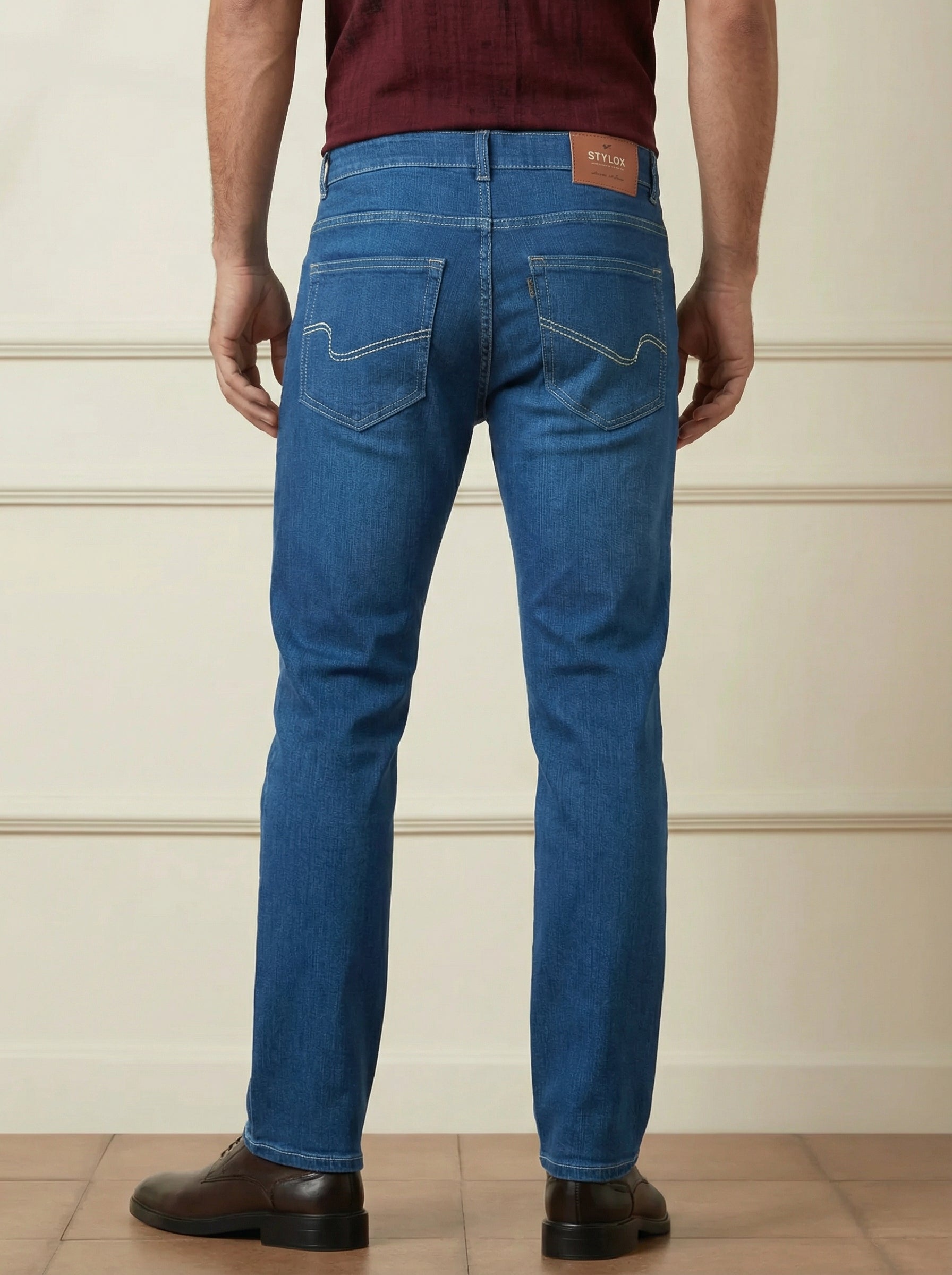 Stylox Men’s Dark Blue Straight Fit Jeans Mid-Rise Denim - Stylox