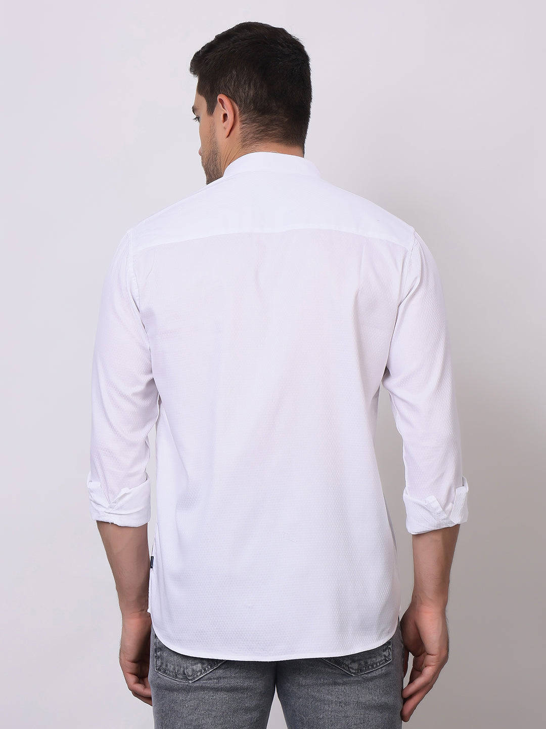Stylox Men's Full Sleeve Solid White Casual Shirt with Mandarin Collar – Premium Cotton Blend Regular Fit Shirt for Smart & Minimal Everyday Style - Stylox