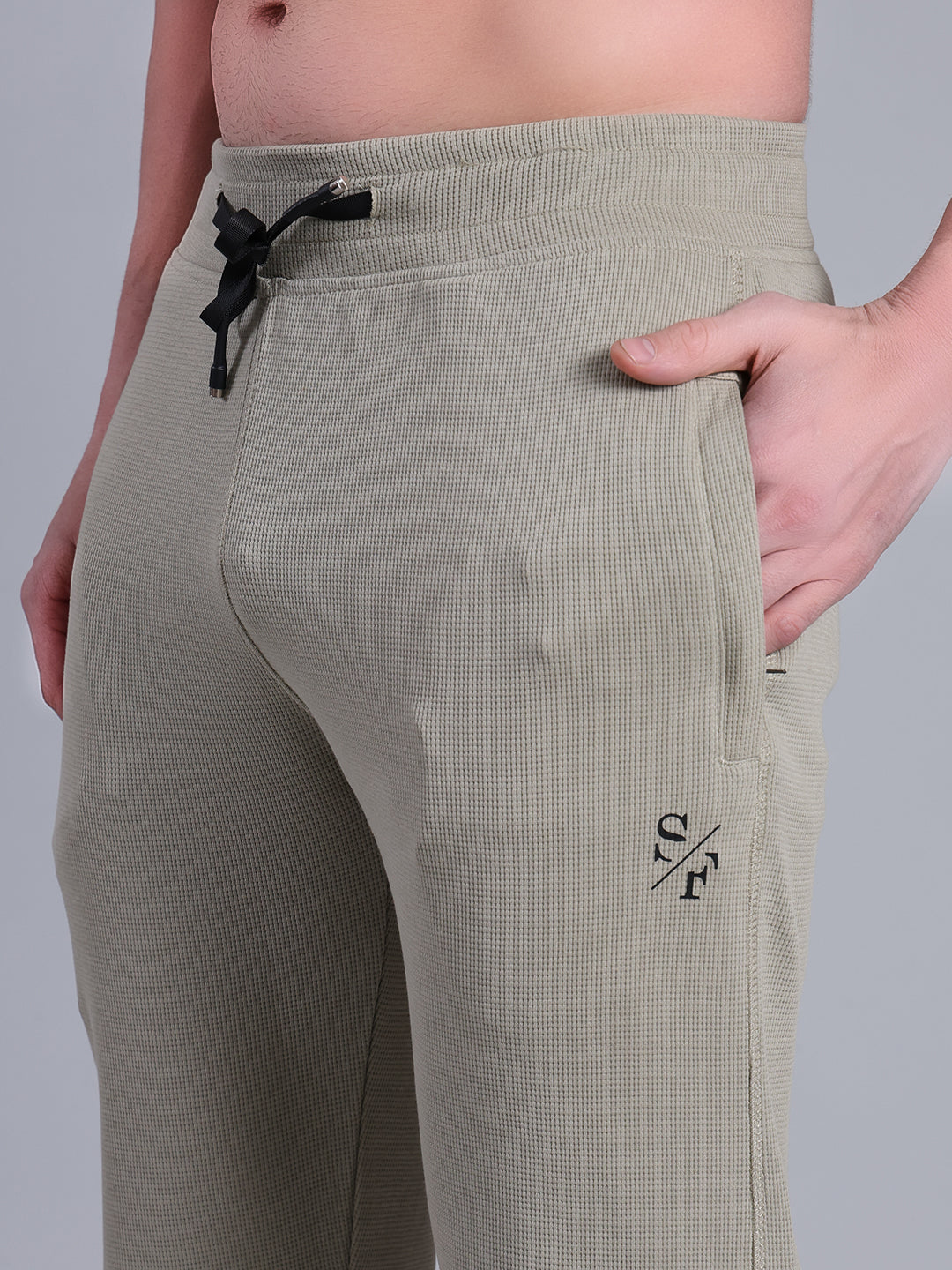 Stylox Men’s Textured Regular Fit Trackpants | Cotton Blend Stretch Joggers with Elastic Waist & Drawstring