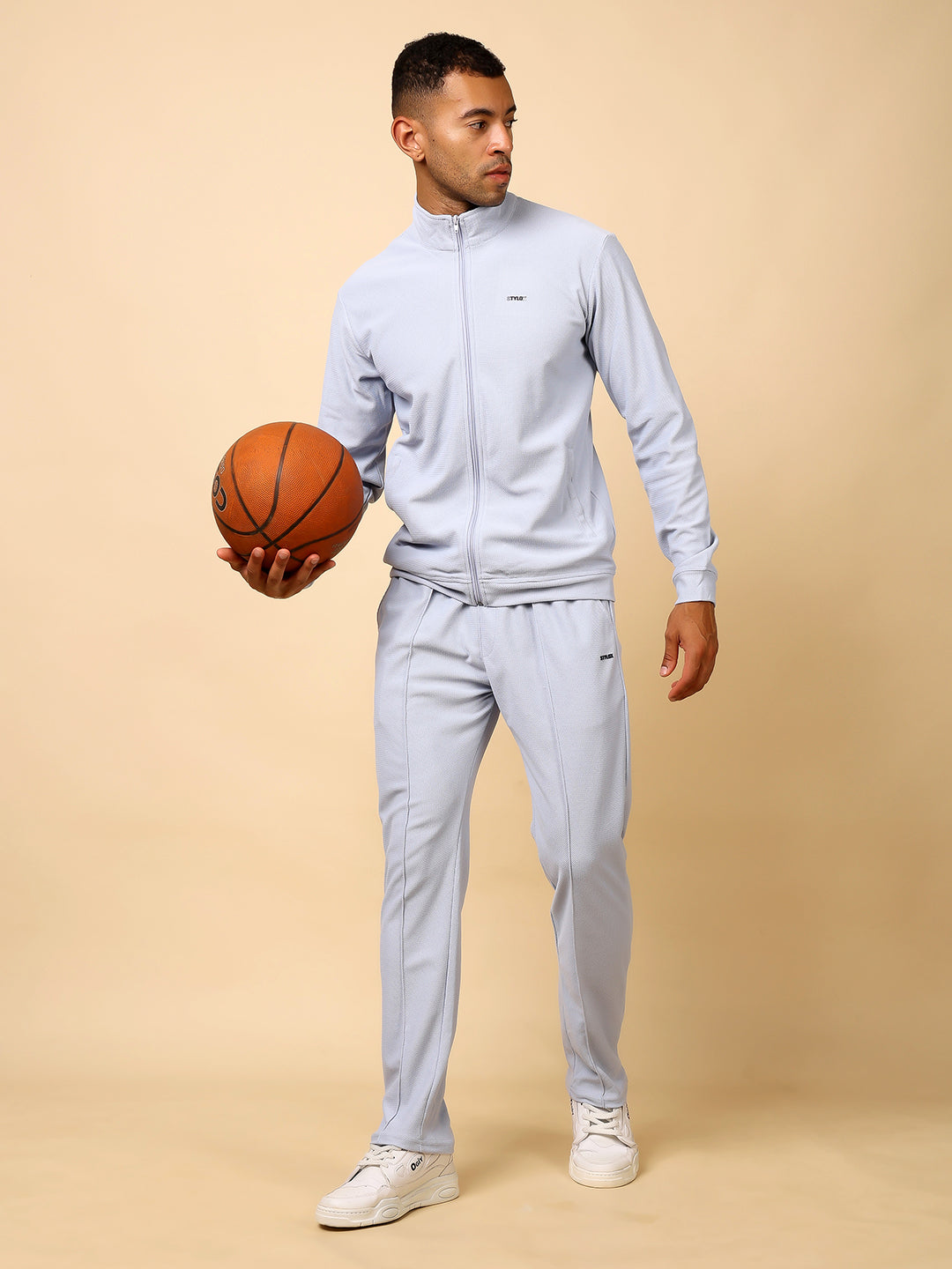 Stylox Men’s Solid Tracksuit – Stylish Full Set for Sports, Gym & Casual Wear (Light Blue) - Stylox