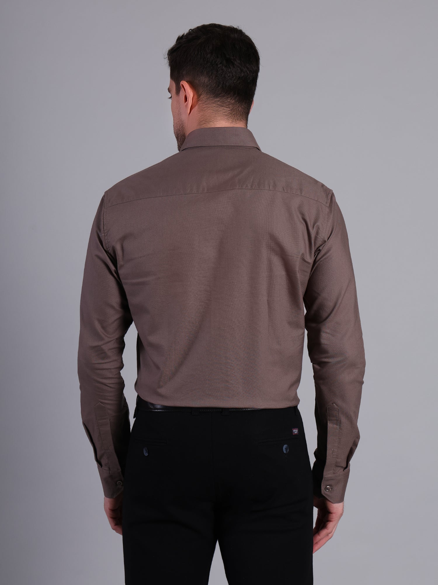 Stylox Men’s Regular Fit Solid Oxford Casual Shirt-Taupe - Stylox
