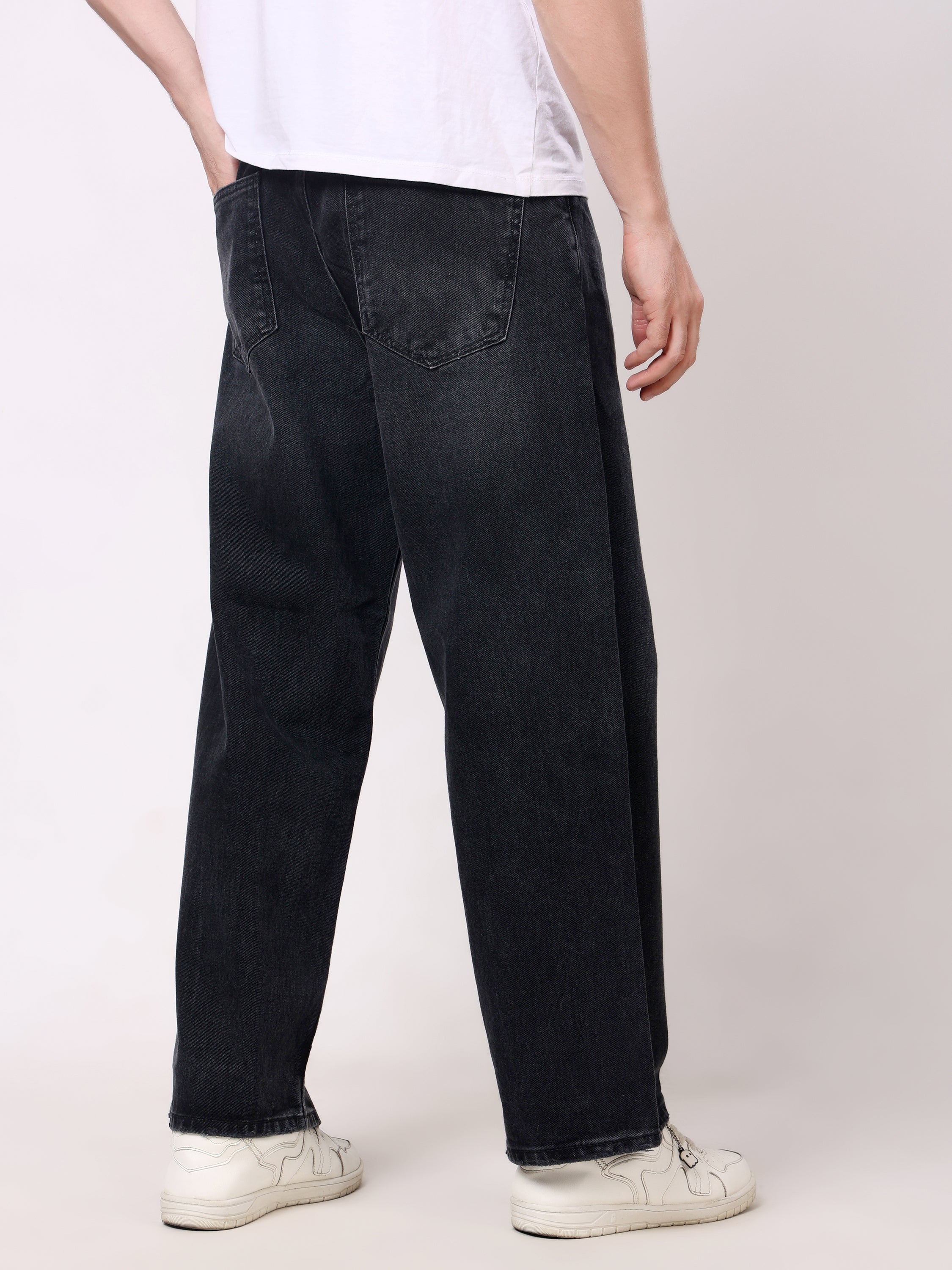 Stylox Men's Estern Black Super Baggy Fit Non-Stretchable Denim Jeans