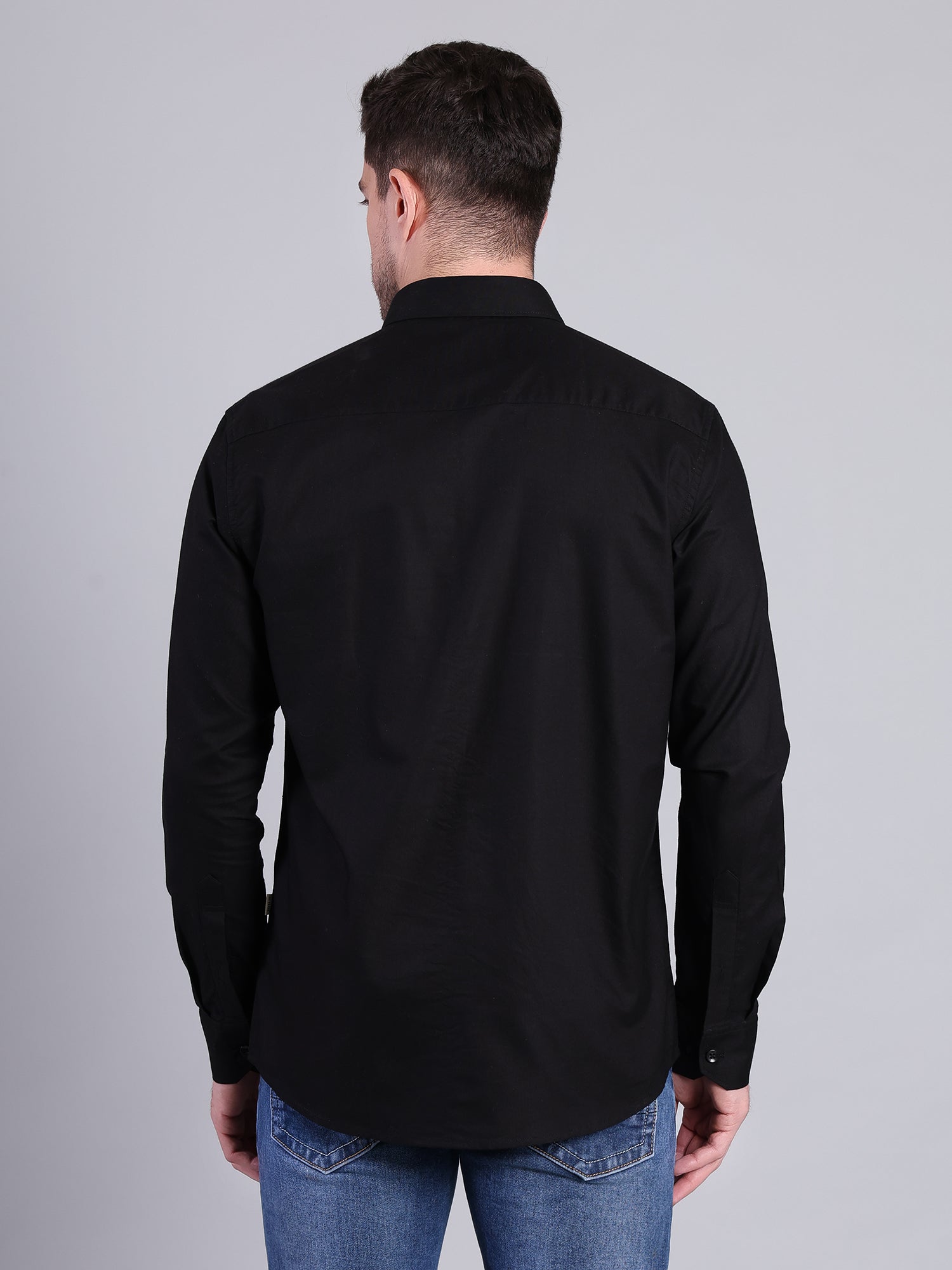 Stylox Men’s Regular Fit Solid Oxford Casual Shirt-Black - Stylox