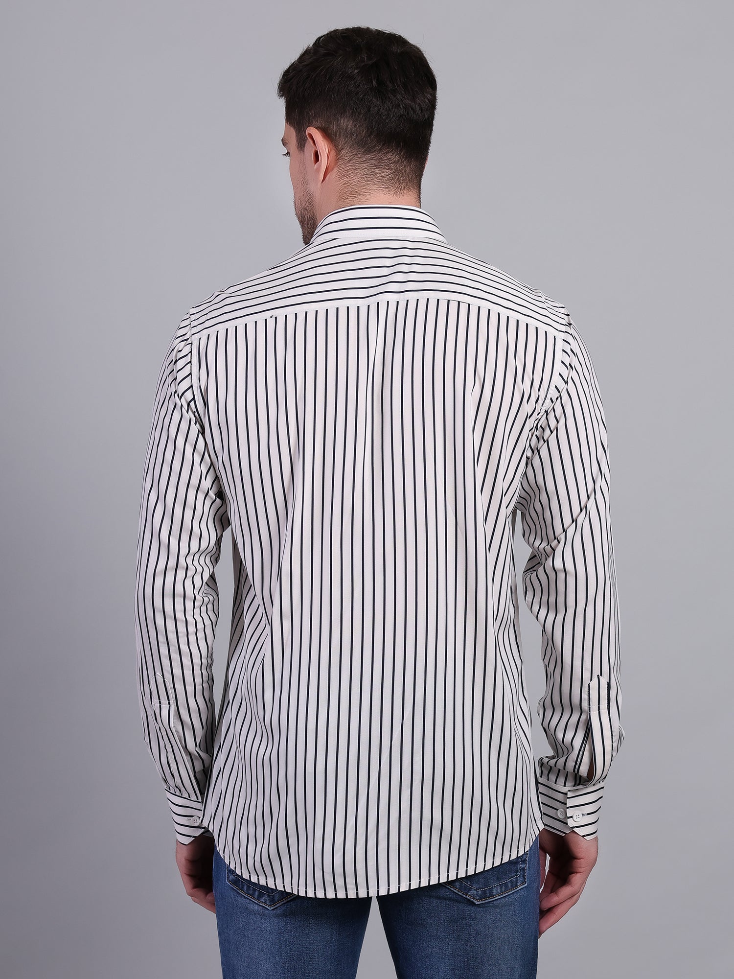 Stylox Men’s Regular Fit Vertical Striped Full Sleeve Casual Shirt-White - Stylox