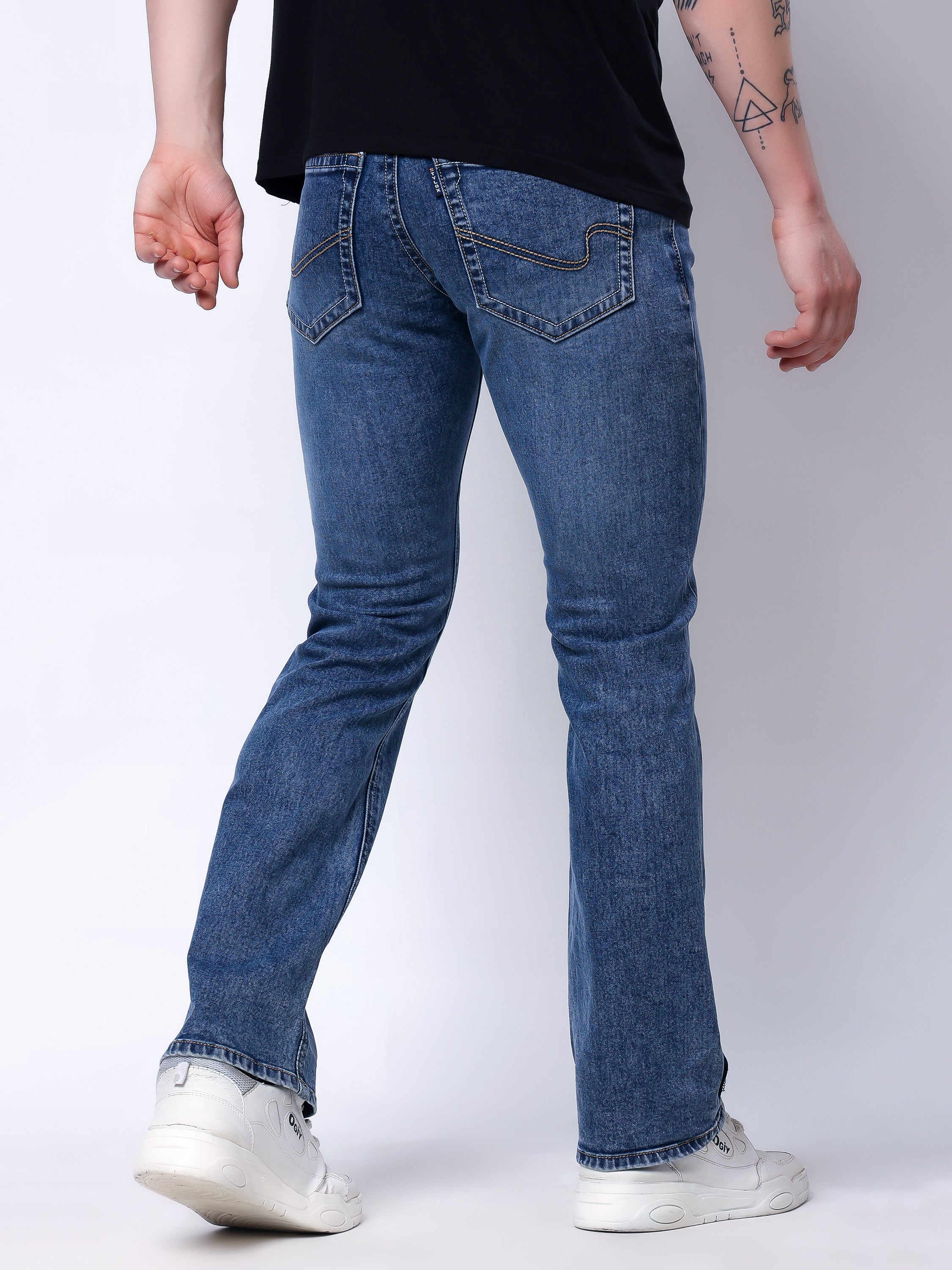 Stylox Men's Bootcut Fit Stretchable Denim Jeans-Mid Light Blue - Stylox
