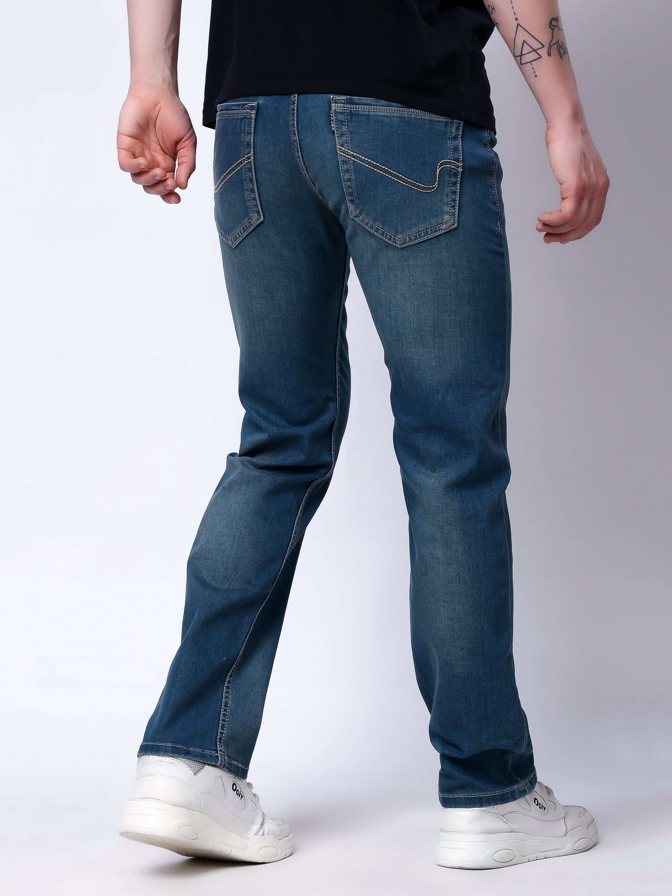 Stylox Men’s Comfort Fit Stretchable Denim Jeans-Greenish Blue