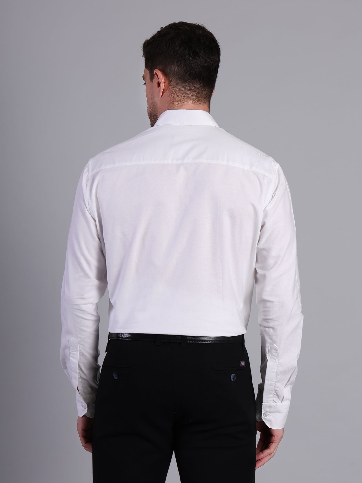 Stylox Men’s Regular Fit Solid Oxford Casual Shirt-White - Stylox