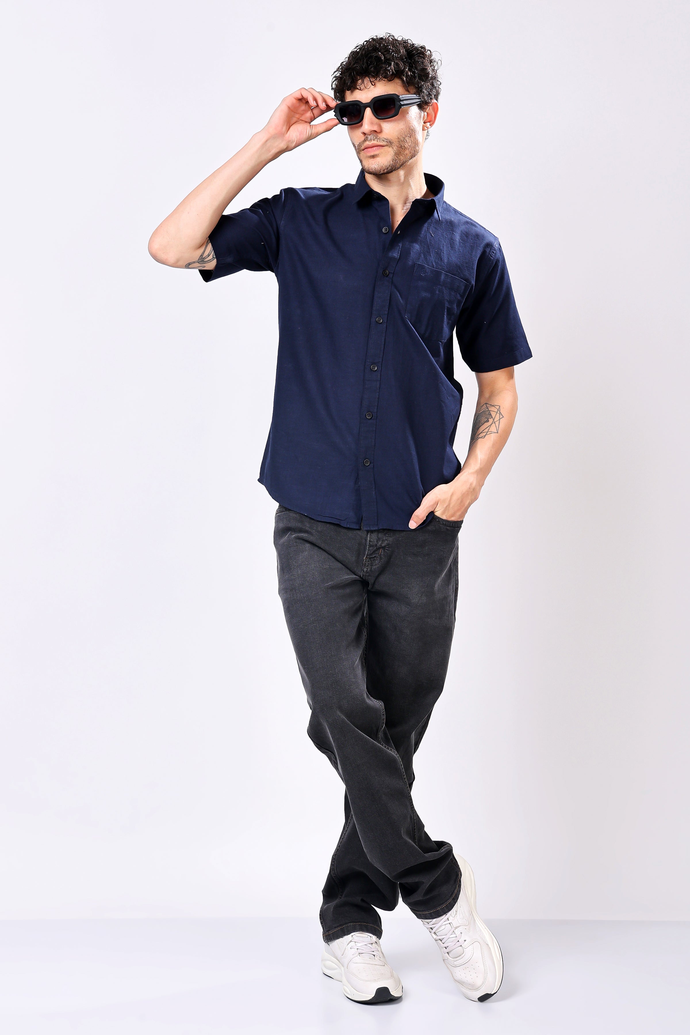 Stylox Men's Half Sleeve Solid Casual Shirt – Comfortable Cotton Blend Shirt for Smart Everyday Style - Stylox