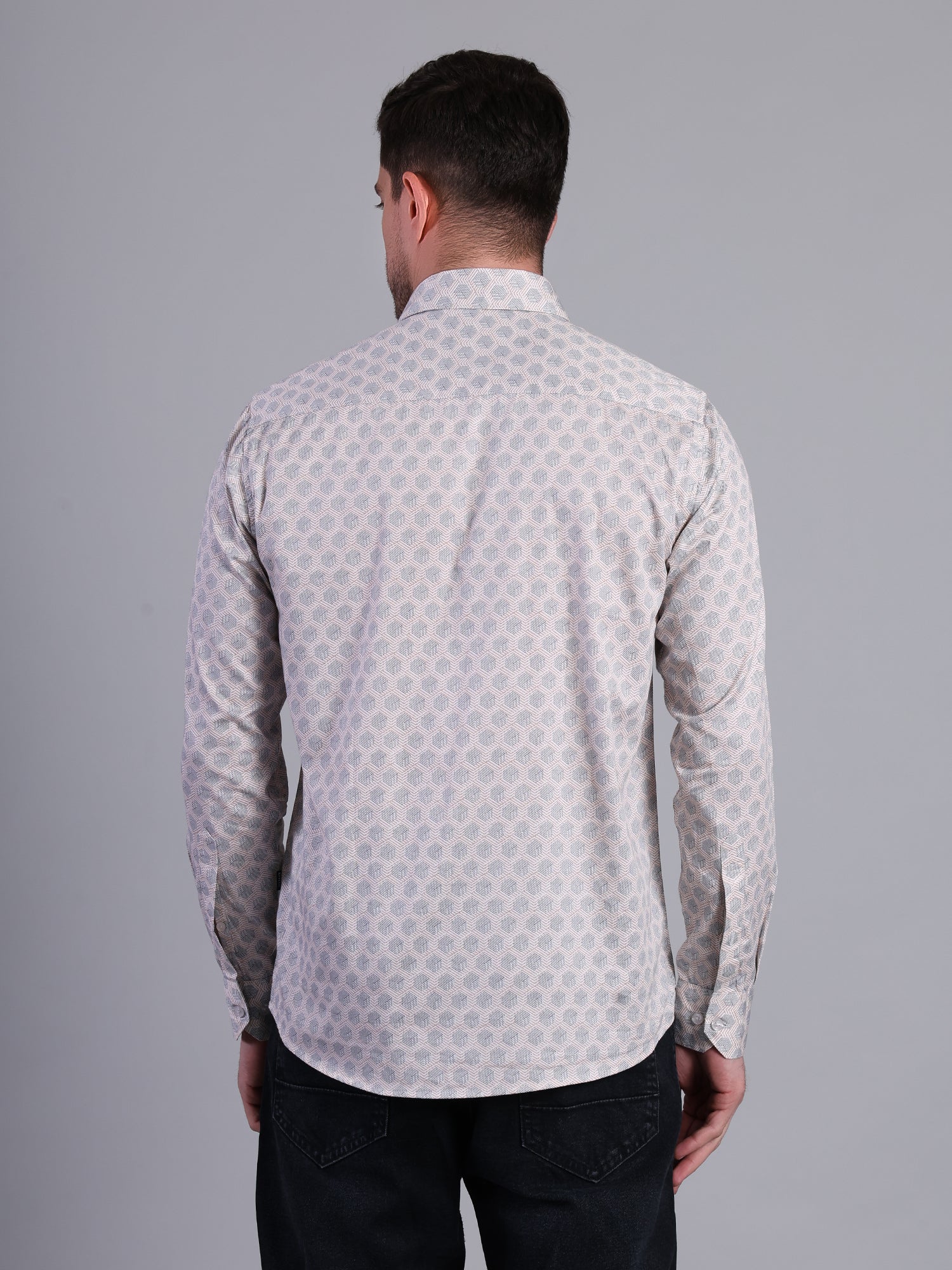 Stylox Men’s Printed Casual Shirt | Slim Fit Full Sleeve Shirt for Men-Cream - Stylox