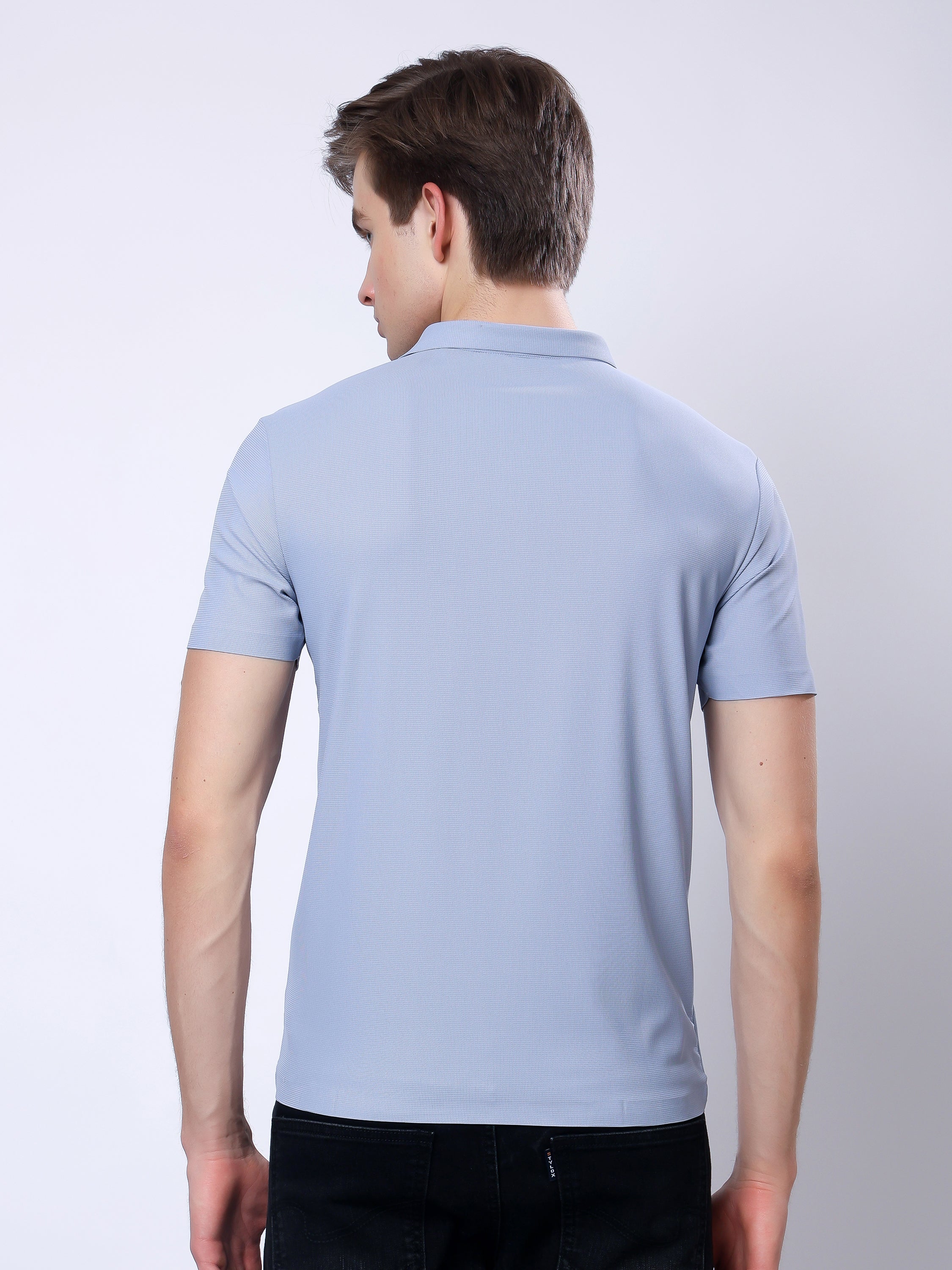 Stylox Men’s Premium Regular Fit Stretchable Polo T-Shirt-Smoky Blue - Stylox