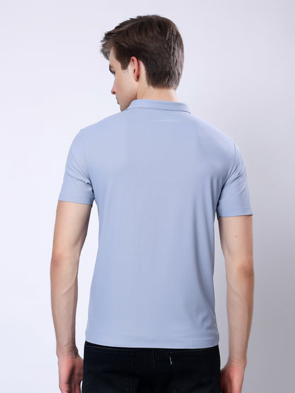Stylox Men’s Premium Regular Fit Stretchable Polo T-Shirt-Smoky Blue - Stylox
