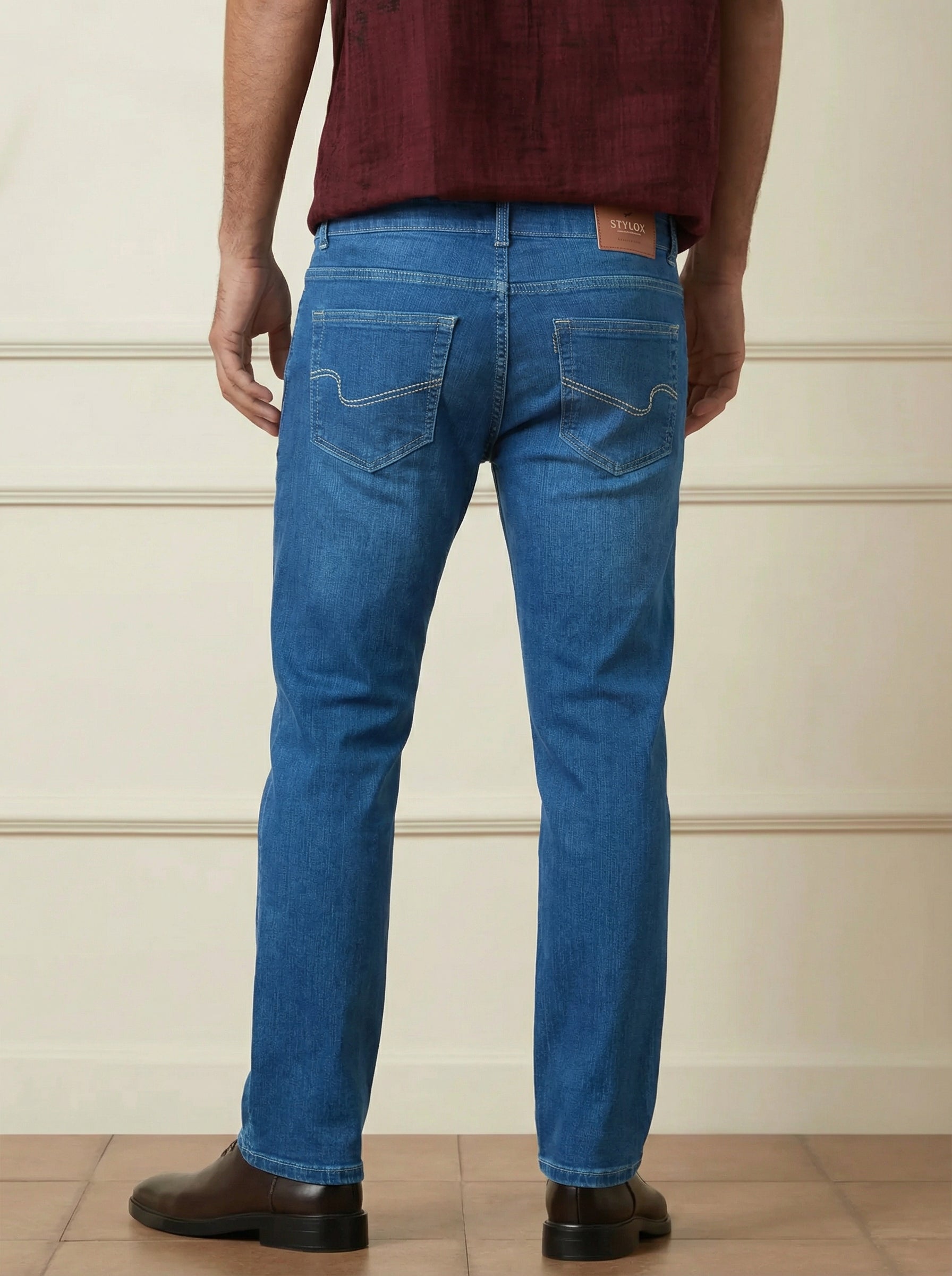 Stylox Men’s Mid Blue Straight Fit Jeans Mid-Rise Denim - Stylox