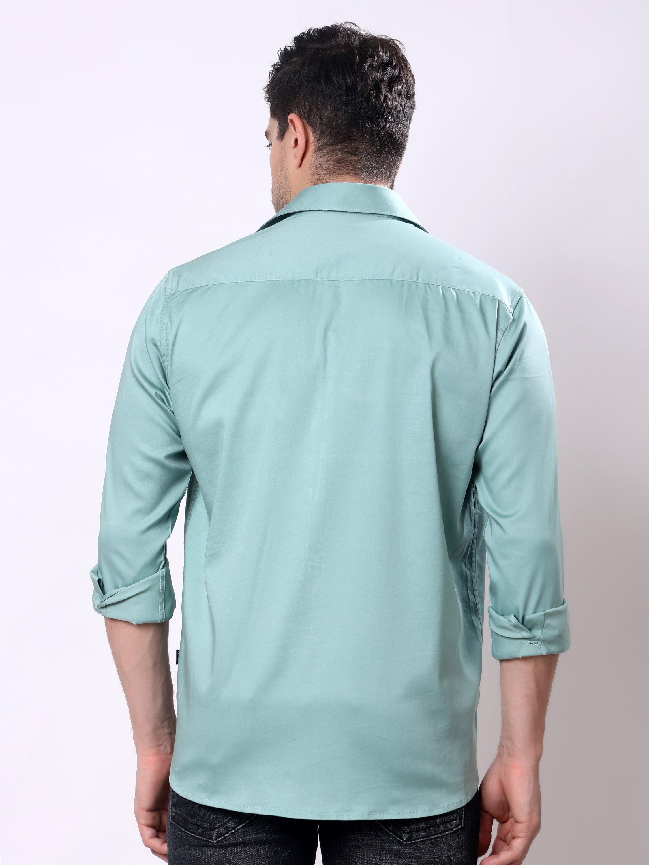 Stylox Men’s Regular Fit Full Sleeve Solid Cotton Satin Casual Shirt - Stylox