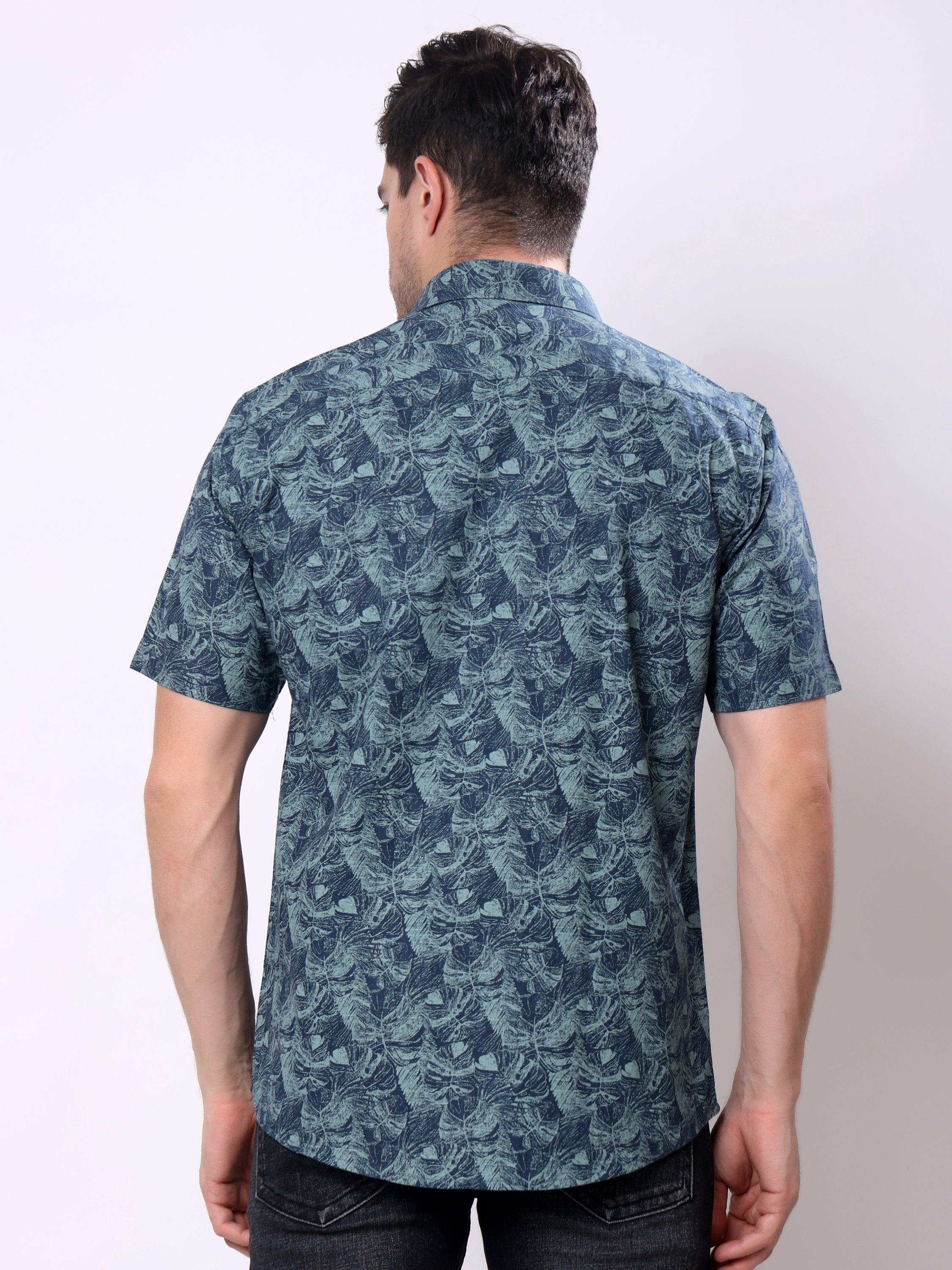 Stylox Men’s Regular Fit Half Sleeve Tropical Leaf Printed Casual Summer Shirt - Stylox