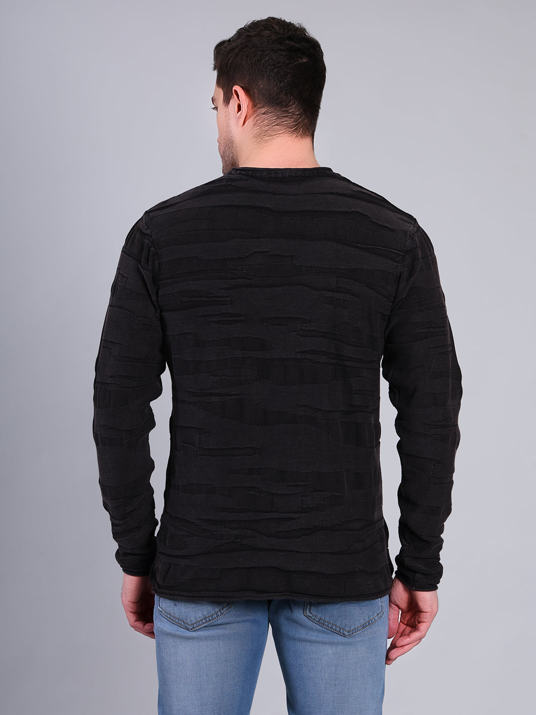 Stylox Men’s Textured Winter Sweater | Full Sleeve Crew Neck Knit Pullover | Premium Casual Wear (Black) - Stylox
