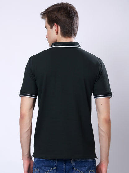 Stylox Men’s Solid Polo T-Shirt with Contrast-Tipped Collar - Stylox