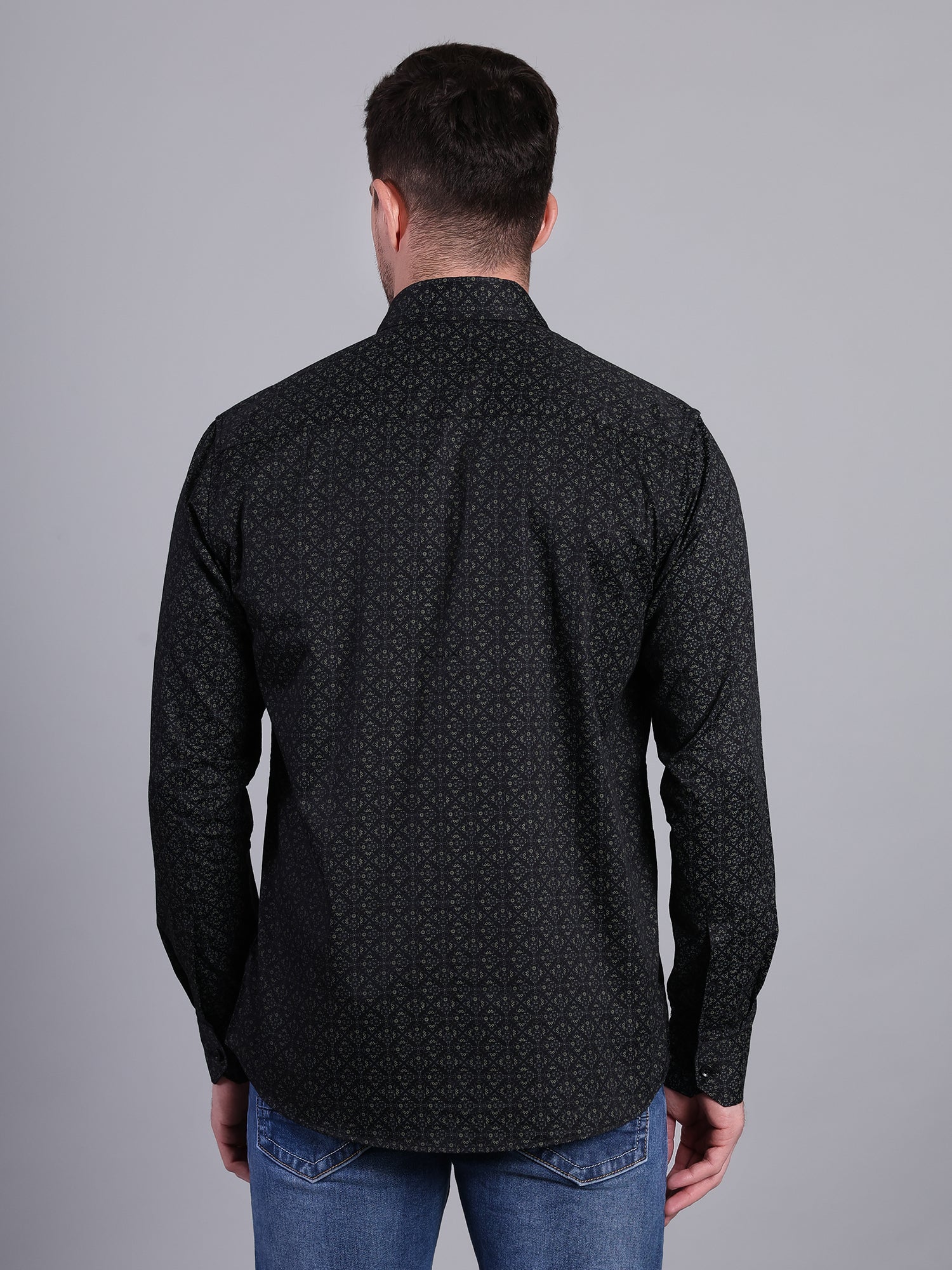 Stylox Men’s Regular Fit Full Sleeve Cotton Floral Print Casual Shirt-Black - Stylox