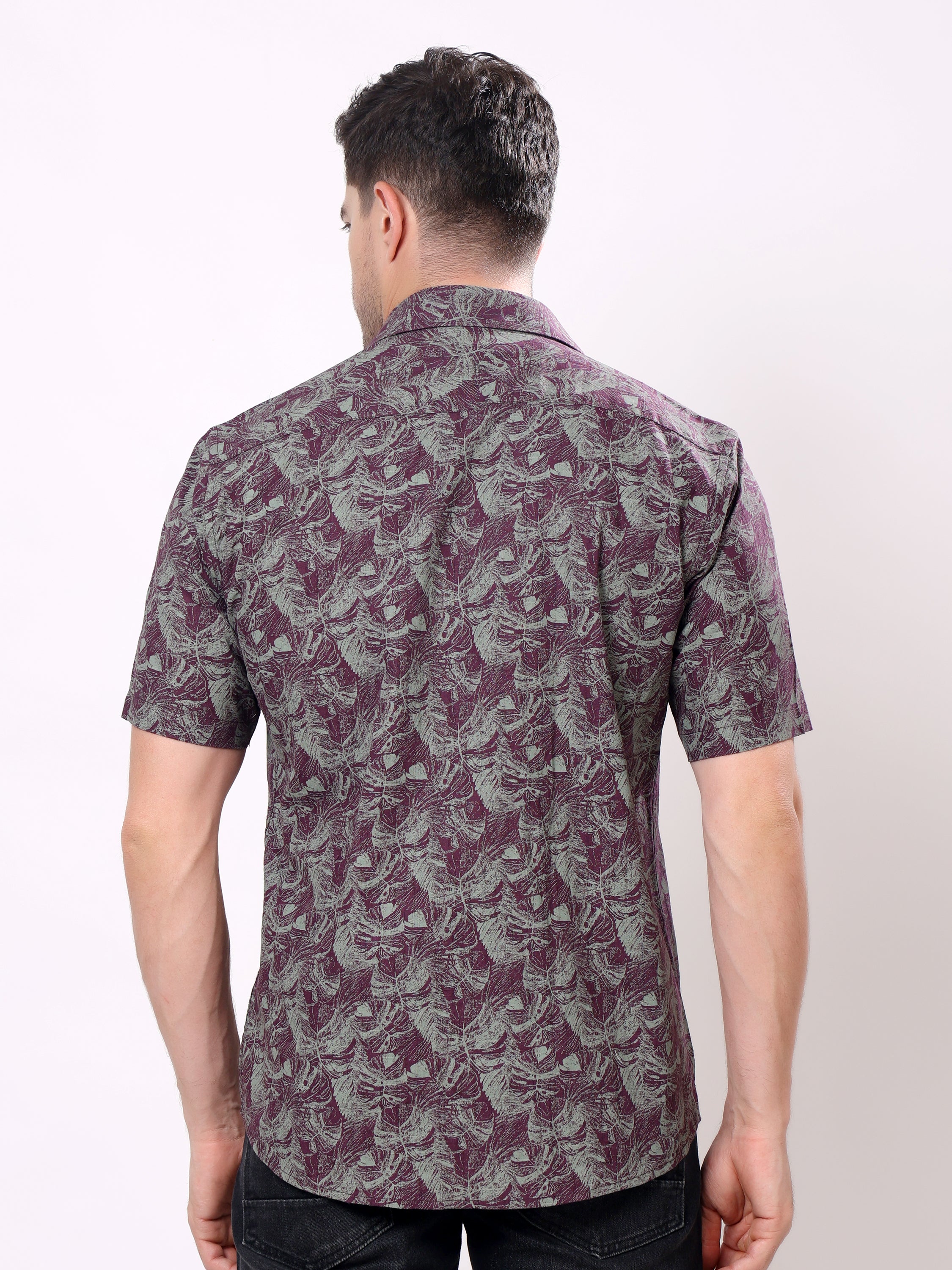 Stylox Men’s Regular Fit Half Sleeve Tropical Leaf Printed Casual Summer Shirt - Stylox