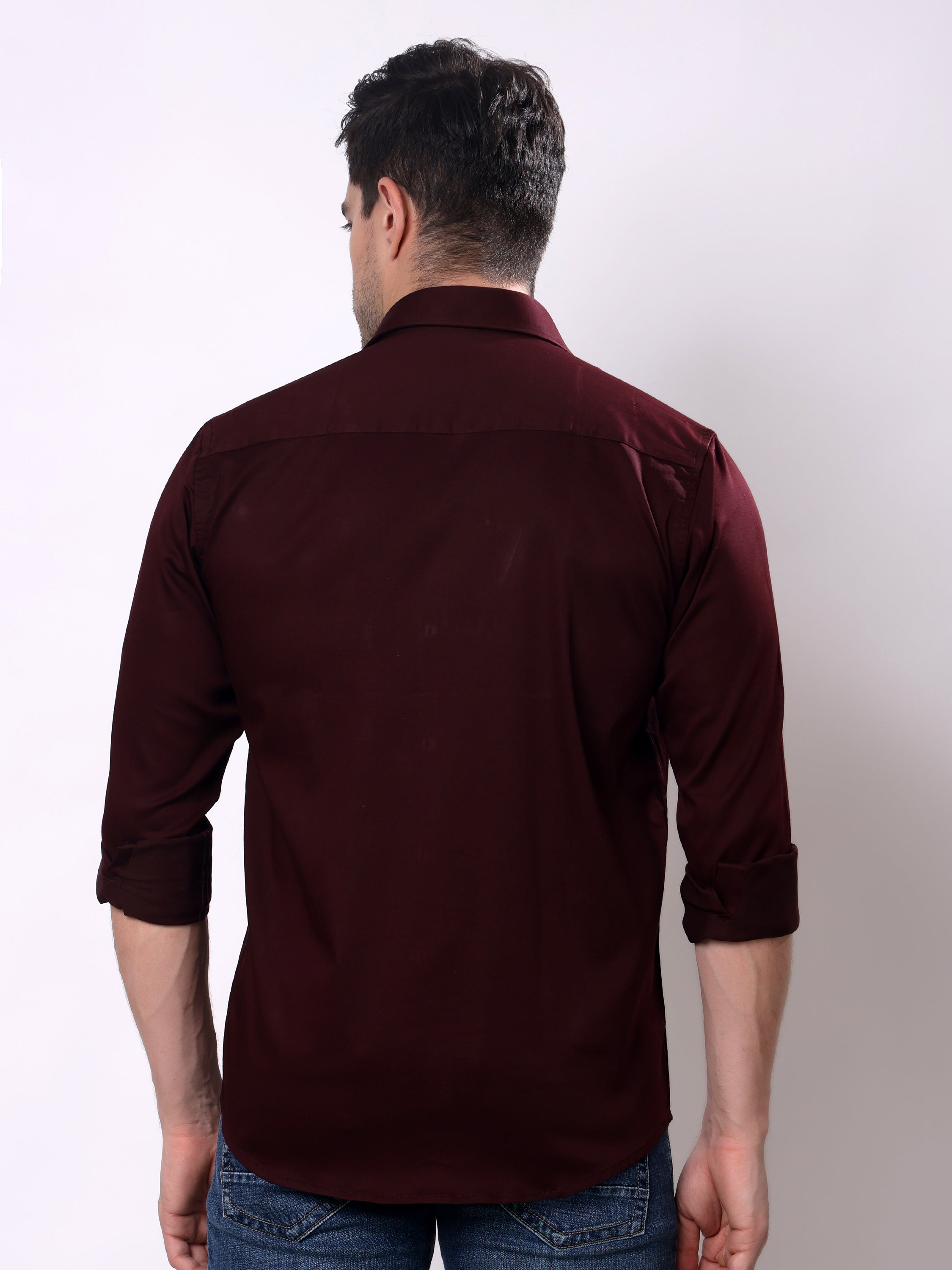 Stylox Men’s Regular Fit Full Sleeve Solid Cotton Satin Casual Shirt - Stylox