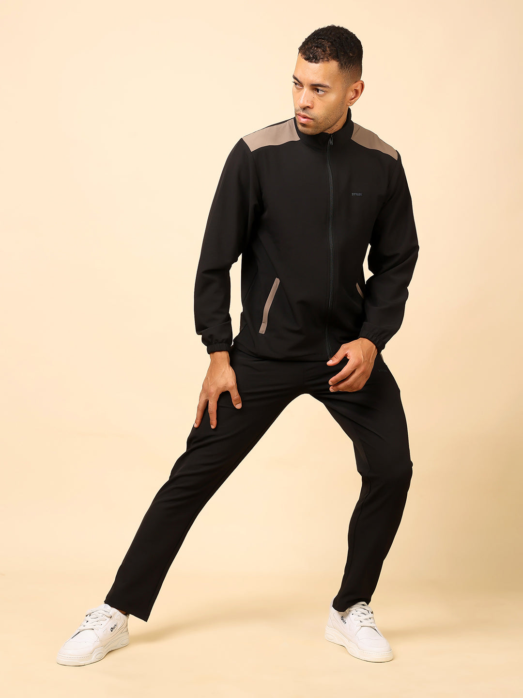 Stylox Men’s Solid Tracksuit | Full Zip High Neck Jacket & Jogger Pants Set - Stylox