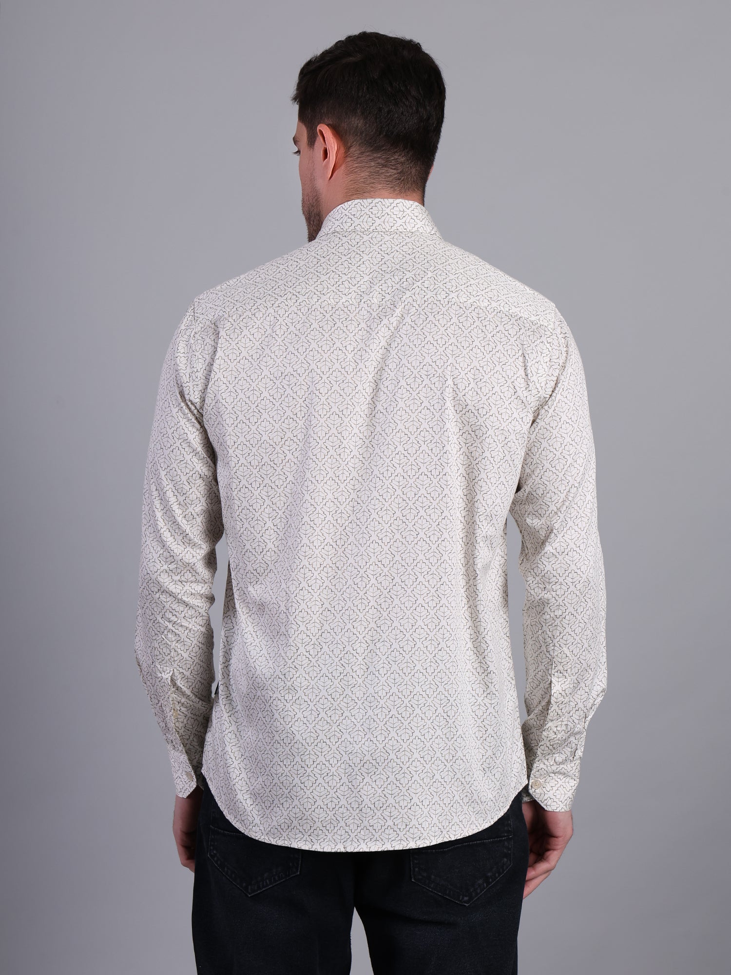 Stylox Men’s Regular Fit Full Sleeve Leaf Print Casual Cotton Shirt-Off White - Stylox