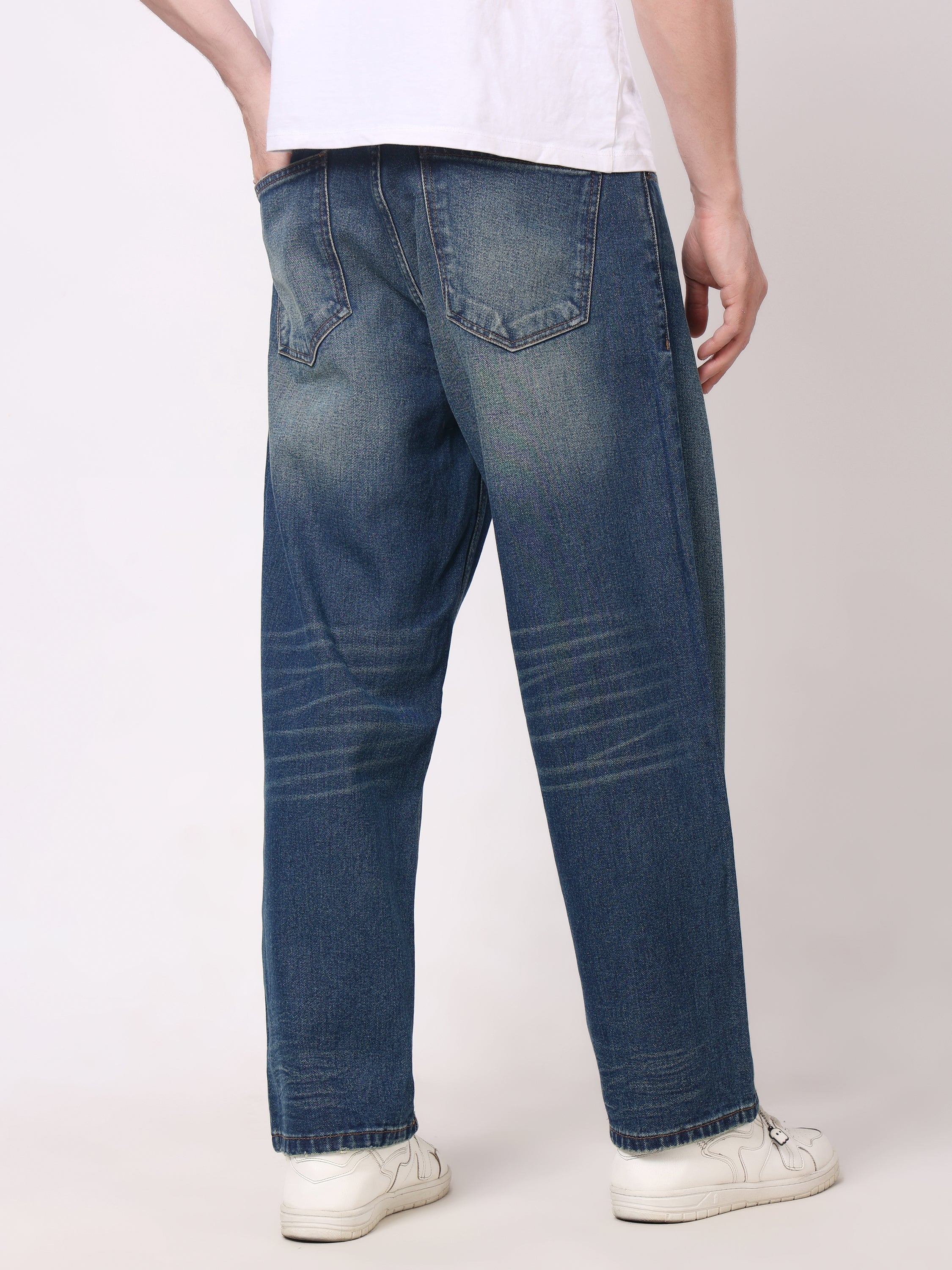 Stylox Men’s Super Baggy Fit Wide Leg Denim Jeans-Light Indigo