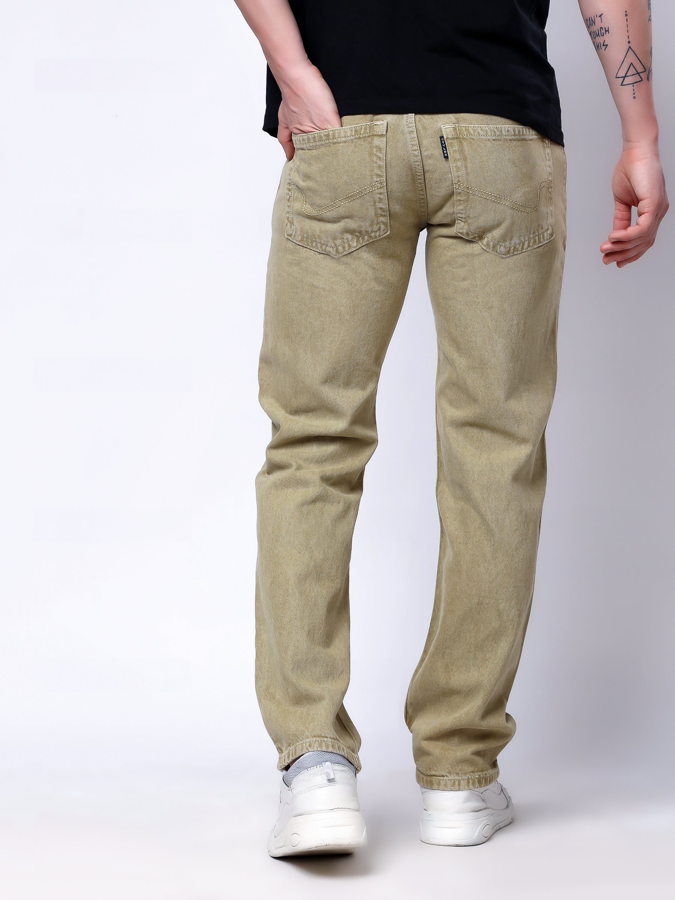 Stylox Men’s Comfort Fit Non-Stretch Denim Jeans-Beige