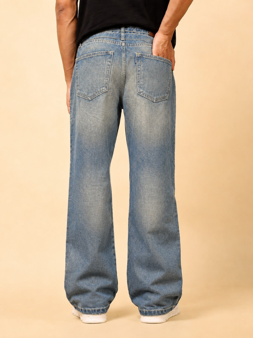 Stylox Men’s Baggy Fit Stretchable Wide Leg Denim Jeans with Tie-Waist Detail