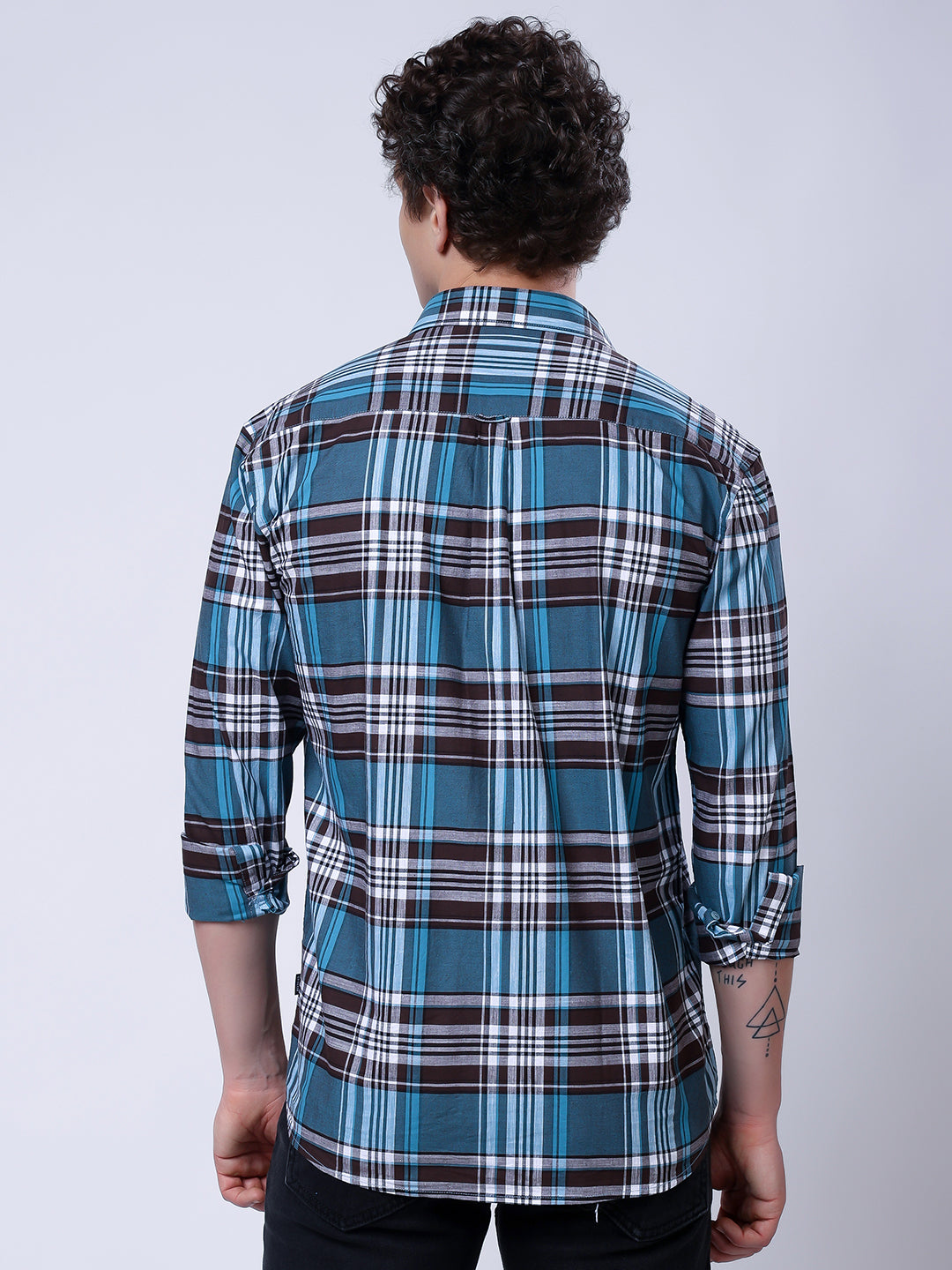 Stylox Men’s Regular Fit Full Sleeve Casual Check Shirt–Teal & Brown - Stylox