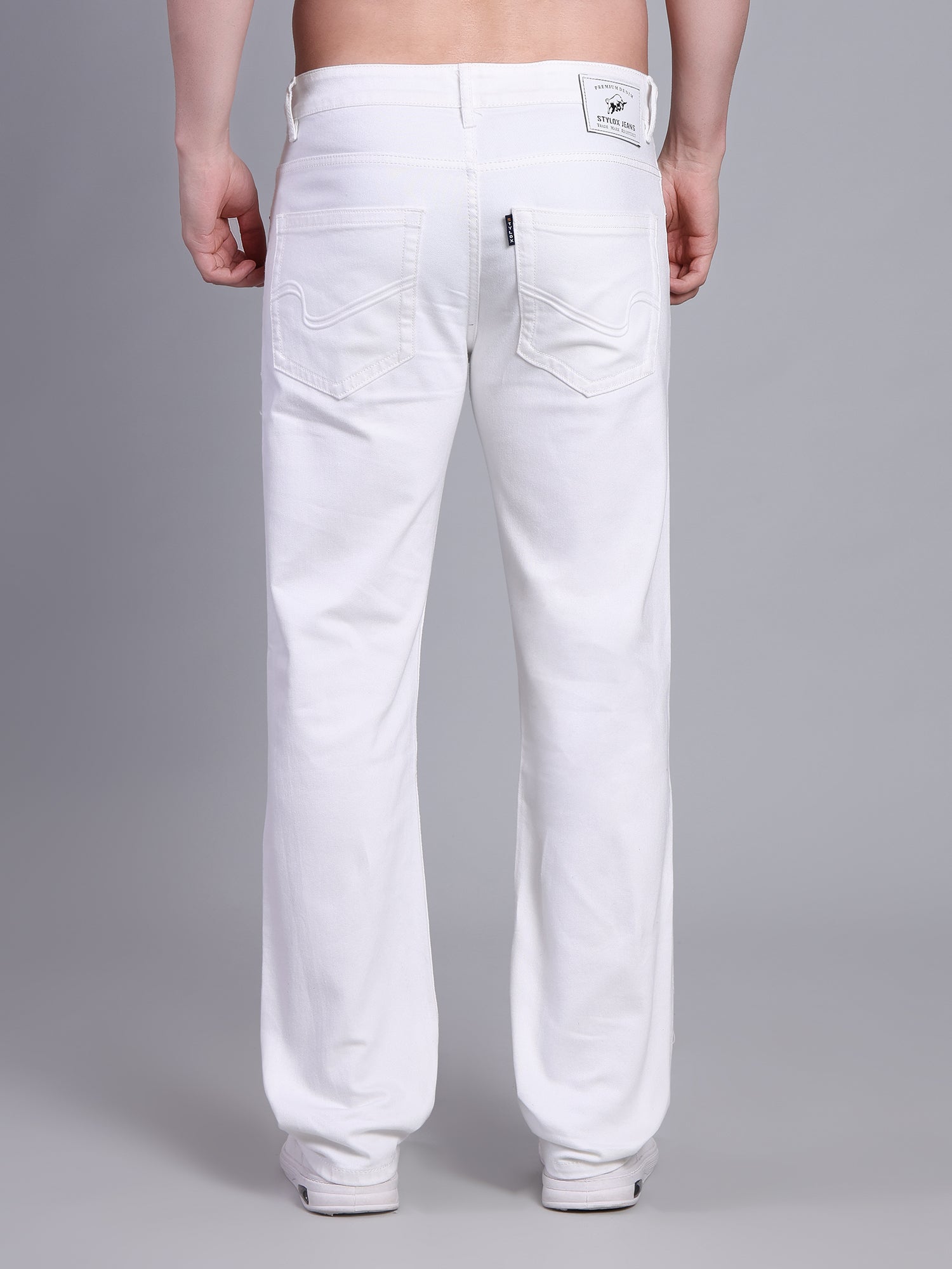 Stylox Men’s Comfort Fit Non-Stretch Rigid Denim Jeans-White - Stylox