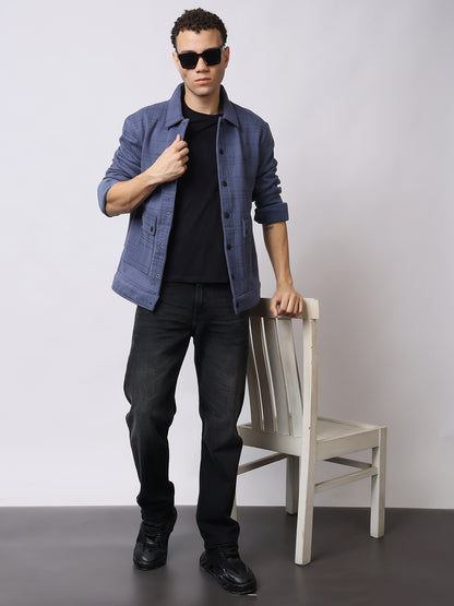 Stylox Men’s Checkered Winter Shacket – Warm Button-Down Fleece Jacket with Utility Pockets