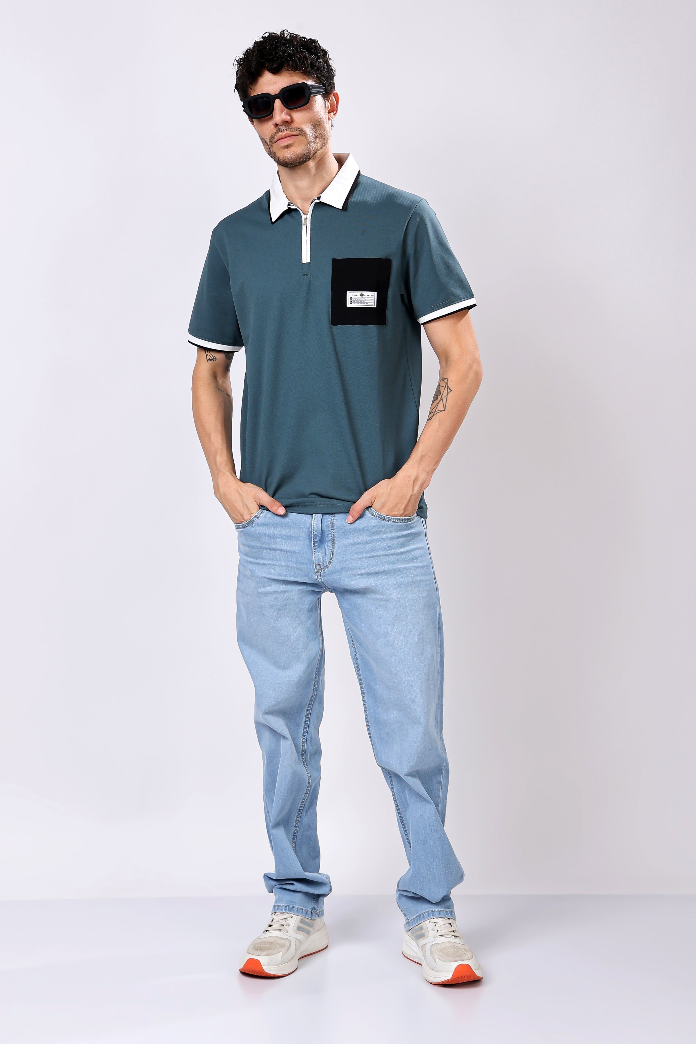 Stylox Men’s Polo Neck Solid T-Shirt with Single Pocket – Classic Style, Comfortable & Smart Casual Wear - Stylox