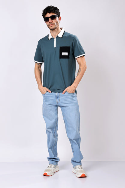 Stylox Men’s Polo Neck Solid T-Shirt with Single Pocket – Classic Style, Comfortable &amp; Smart Casual Wear