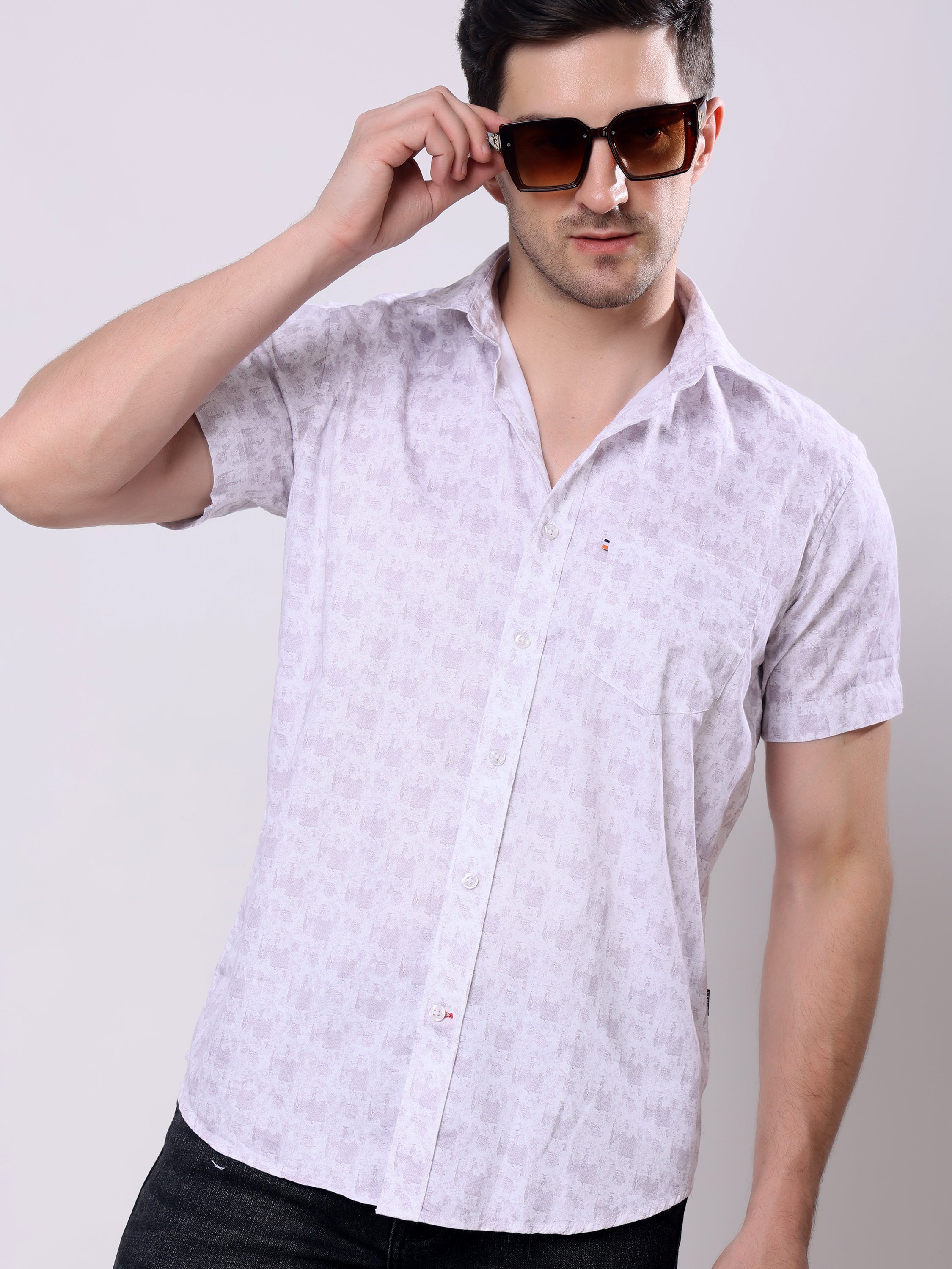 Stylox Men’s Regular Fit Half Sleeve Abstract print Cotton Summer Casual Shirt - Stylox