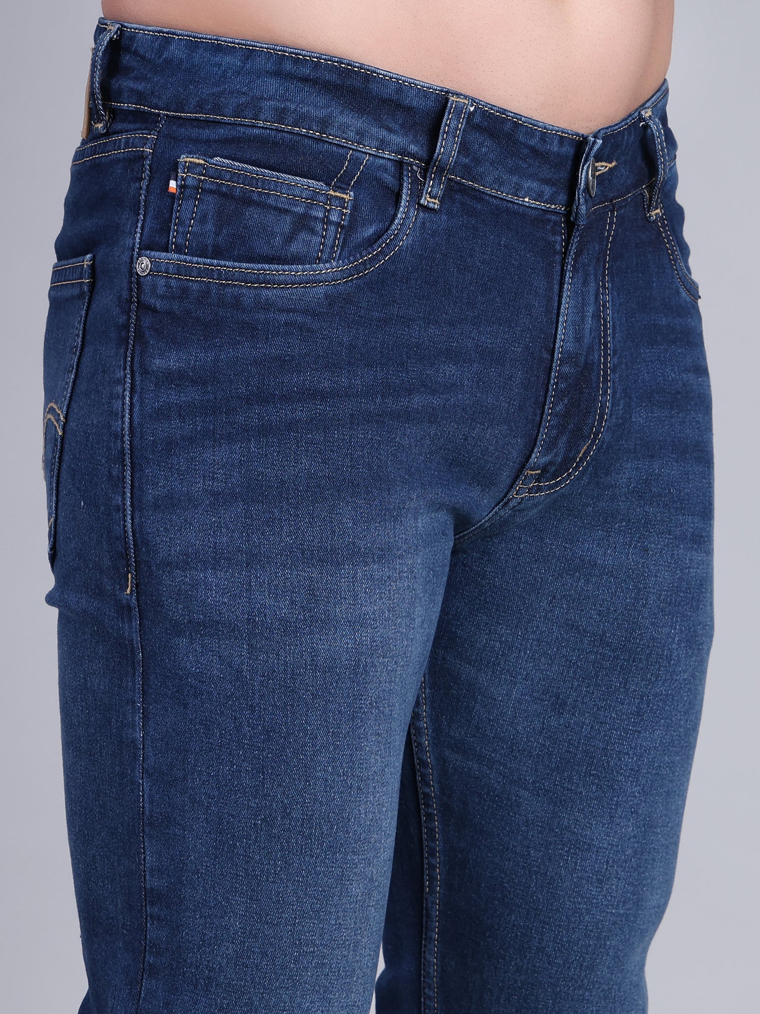 Stylox Men’s Slim Fit Mid Rise Stretchable Casual Denim Jeans-Mid Dark Blue - Stylox