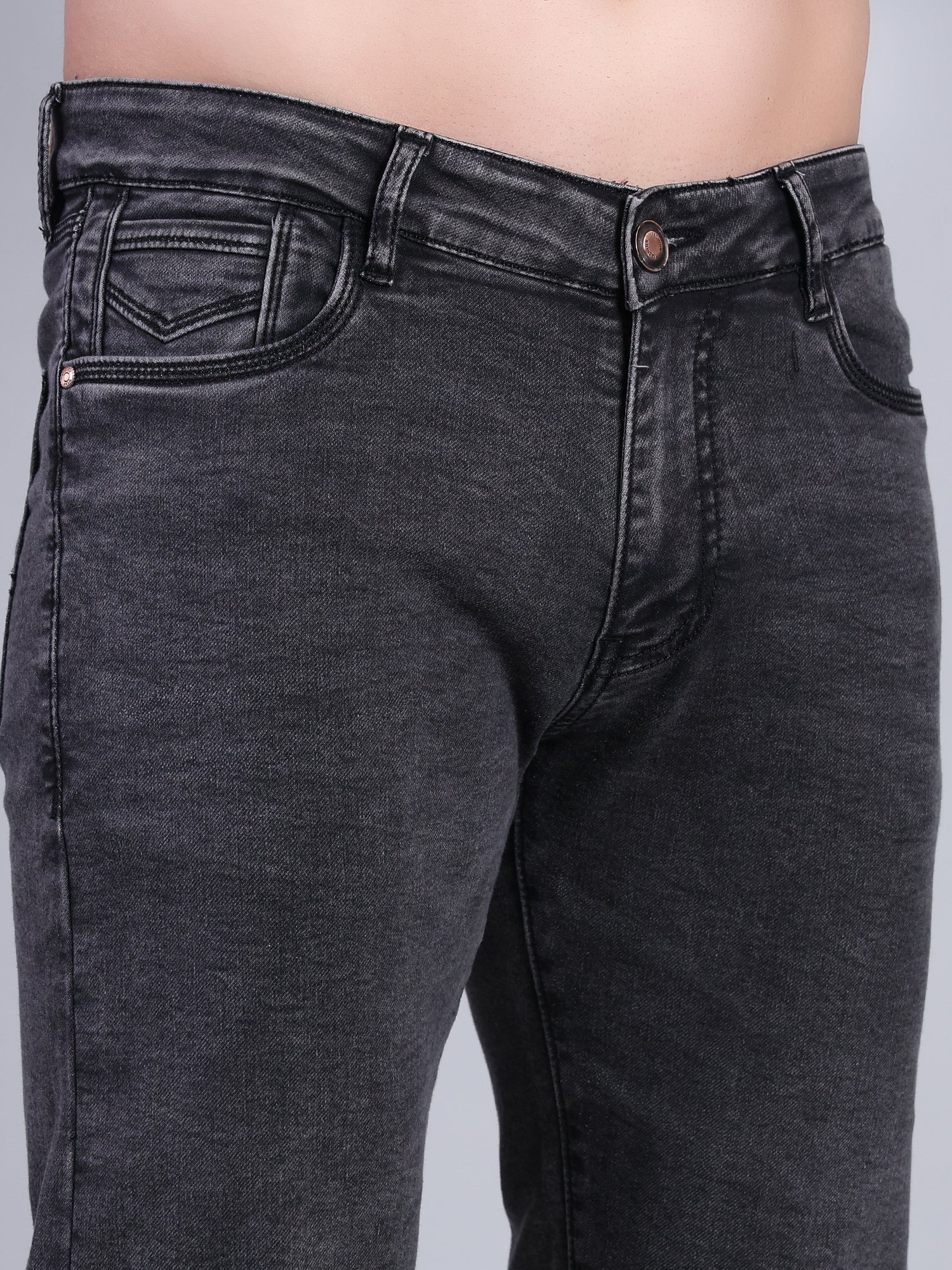 Stylox Men’s Slim Fit Mid Rise Stretchable Denim Jeans-Grey - Stylox